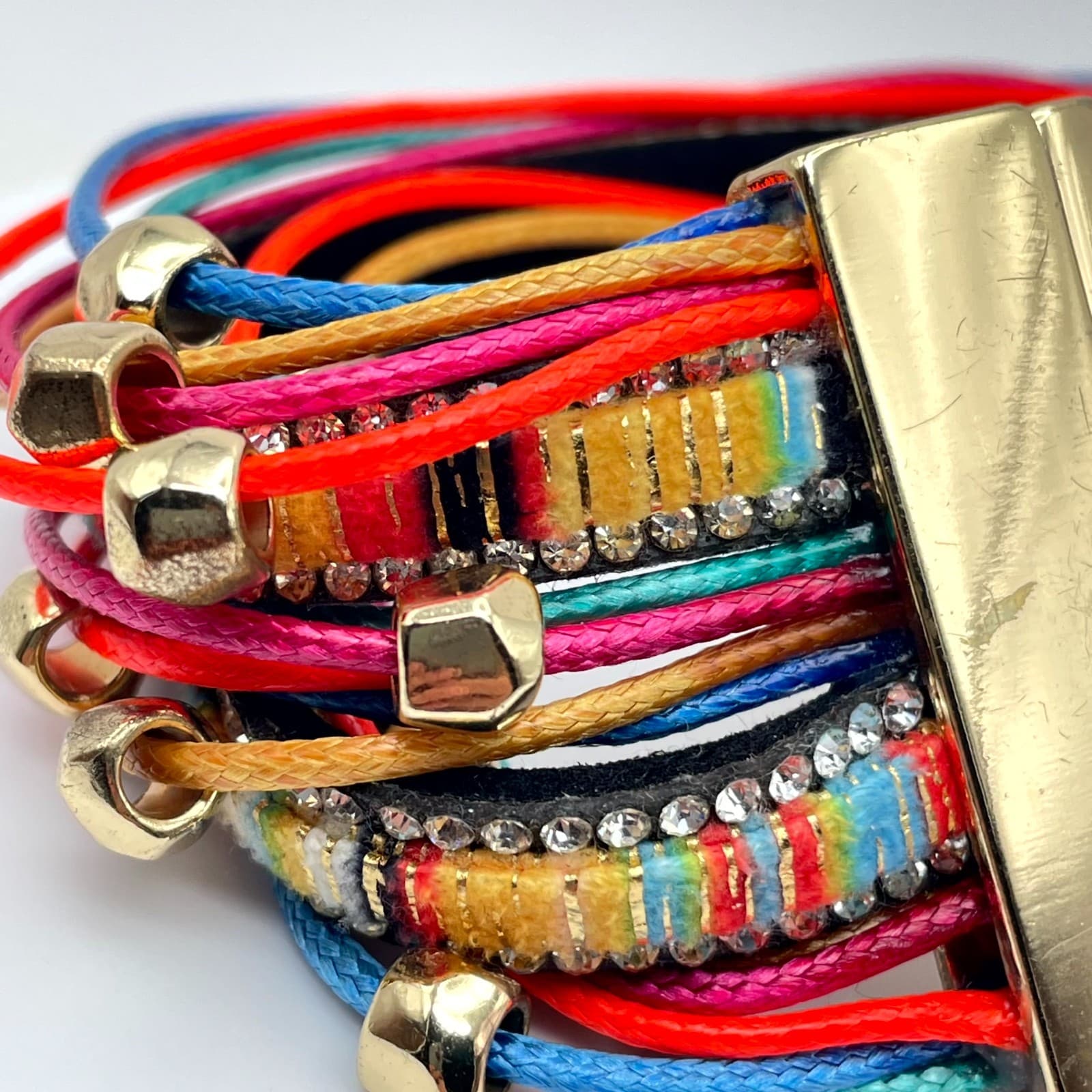 Bohemian Multicolor Classic Fashion Beaded Braided Cord Layered Wrap Bracelet - Thumbnail 4