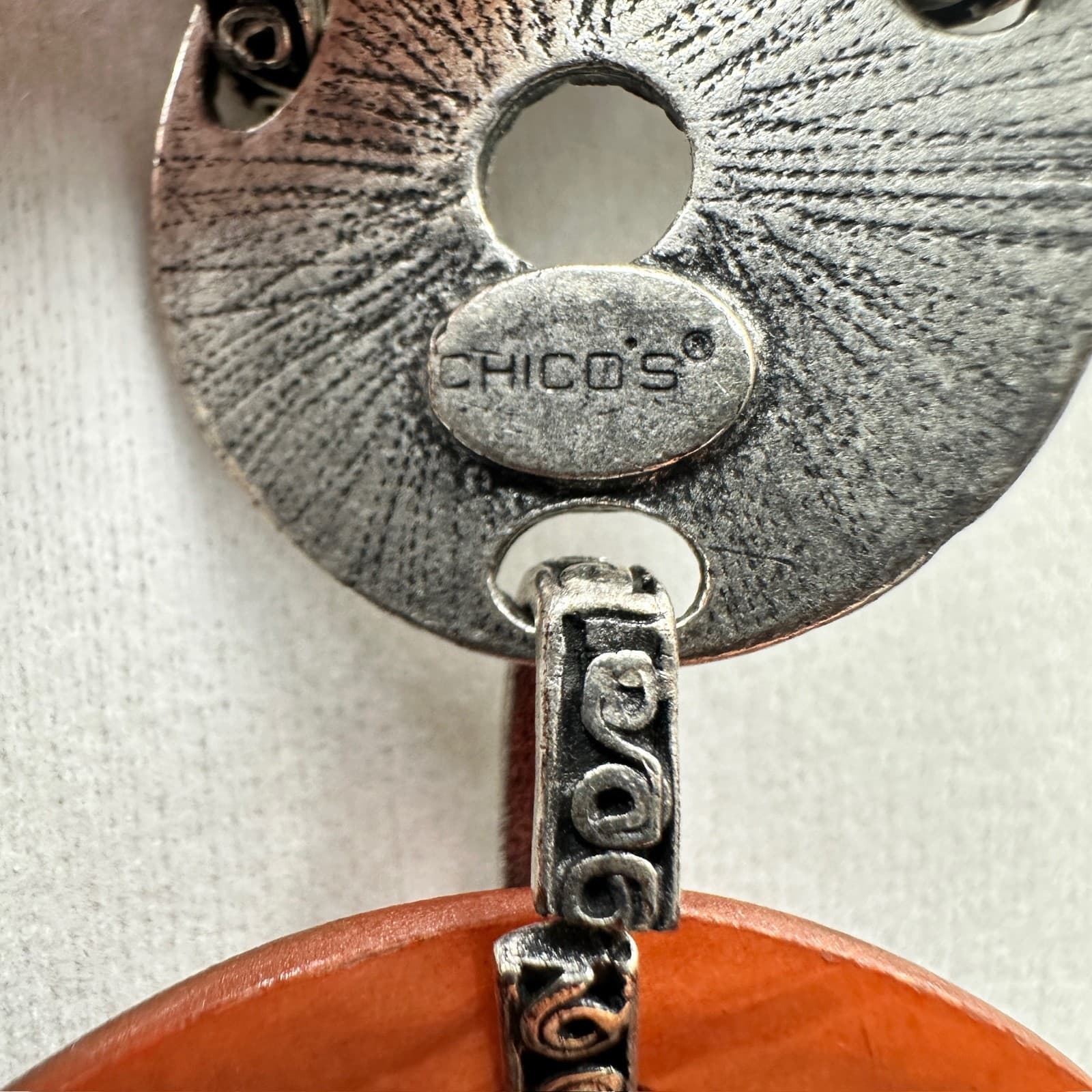 Vintage Chico's Orange Silver-Tone Lobster Coin Pendant Statement Necklace - Thumbnail 6