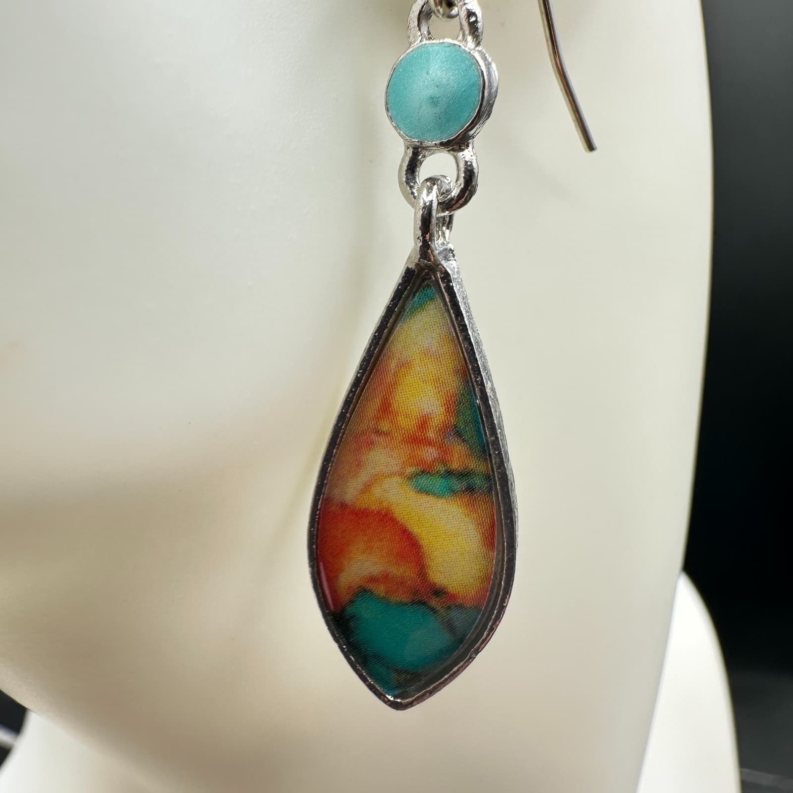 Vintage Womens Blue Rust Terra Cotta Swirl Western Fashion Earrings - Thumbnail 5