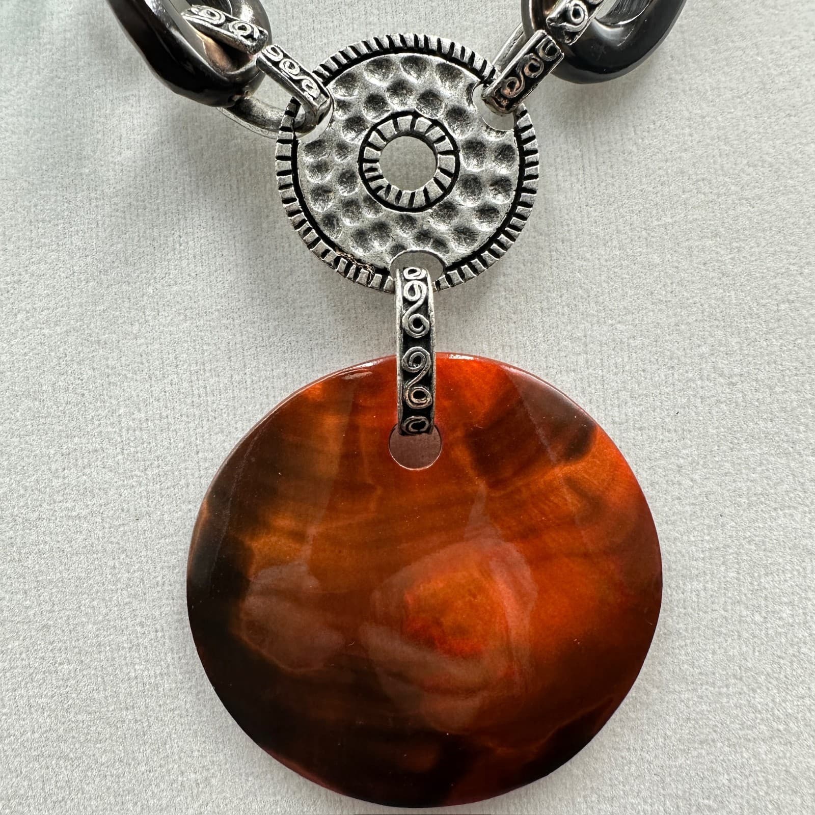 Vintage Chico's Orange Silver-Tone Lobster Coin Pendant Statement Necklace - Thumbnail 2