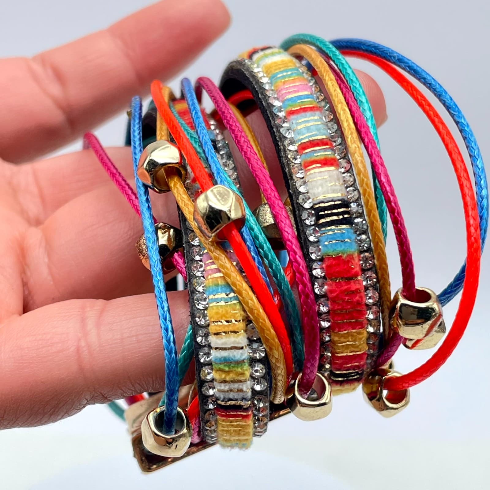 Bohemian Multicolor Classic Fashion Beaded Braided Cord Layered Wrap Bracelet - Thumbnail 12