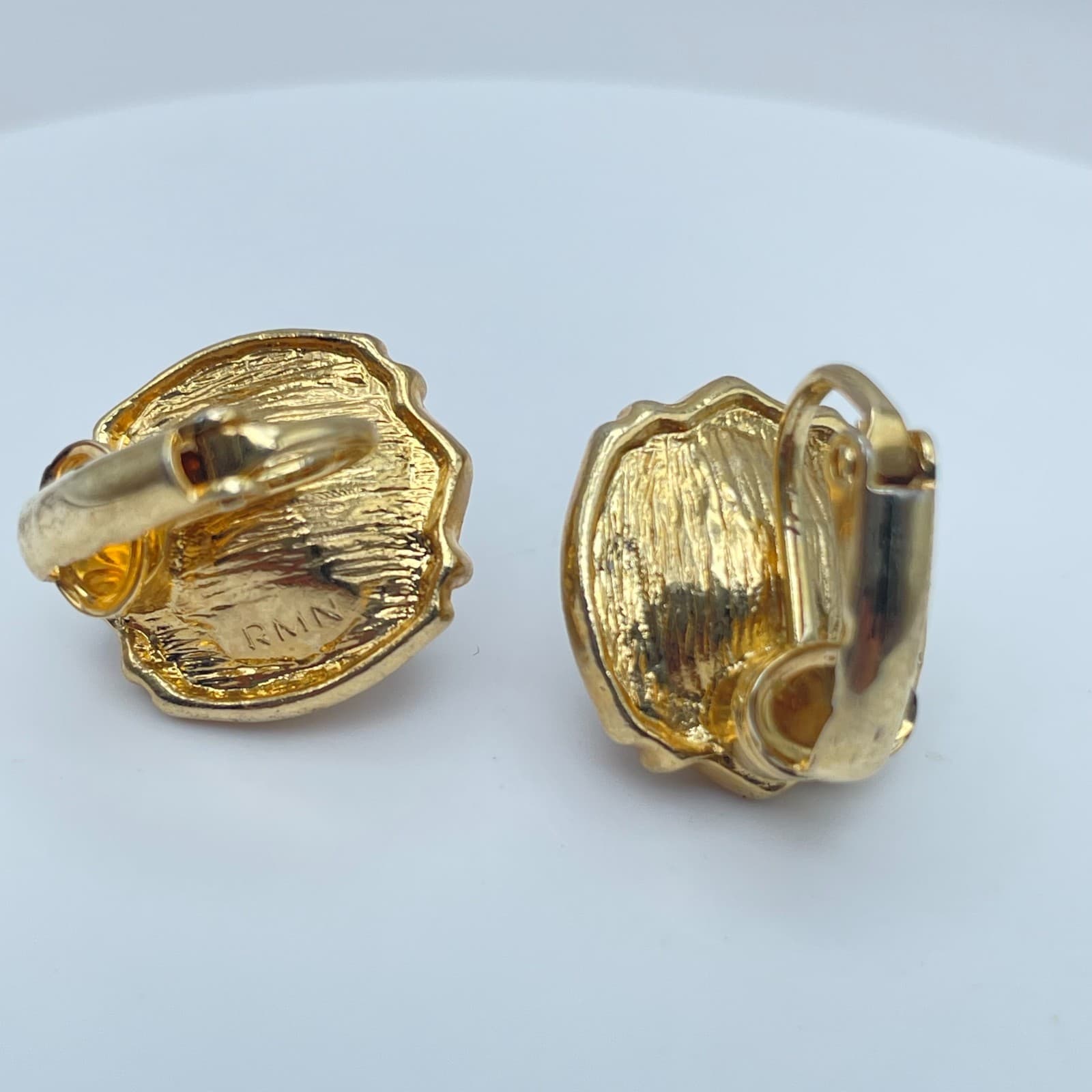 Vintage Y2K RMN Gold Tone Faux Pearl Rhinestone Earrings Retro Women's Jewelry - Thumbnail 3