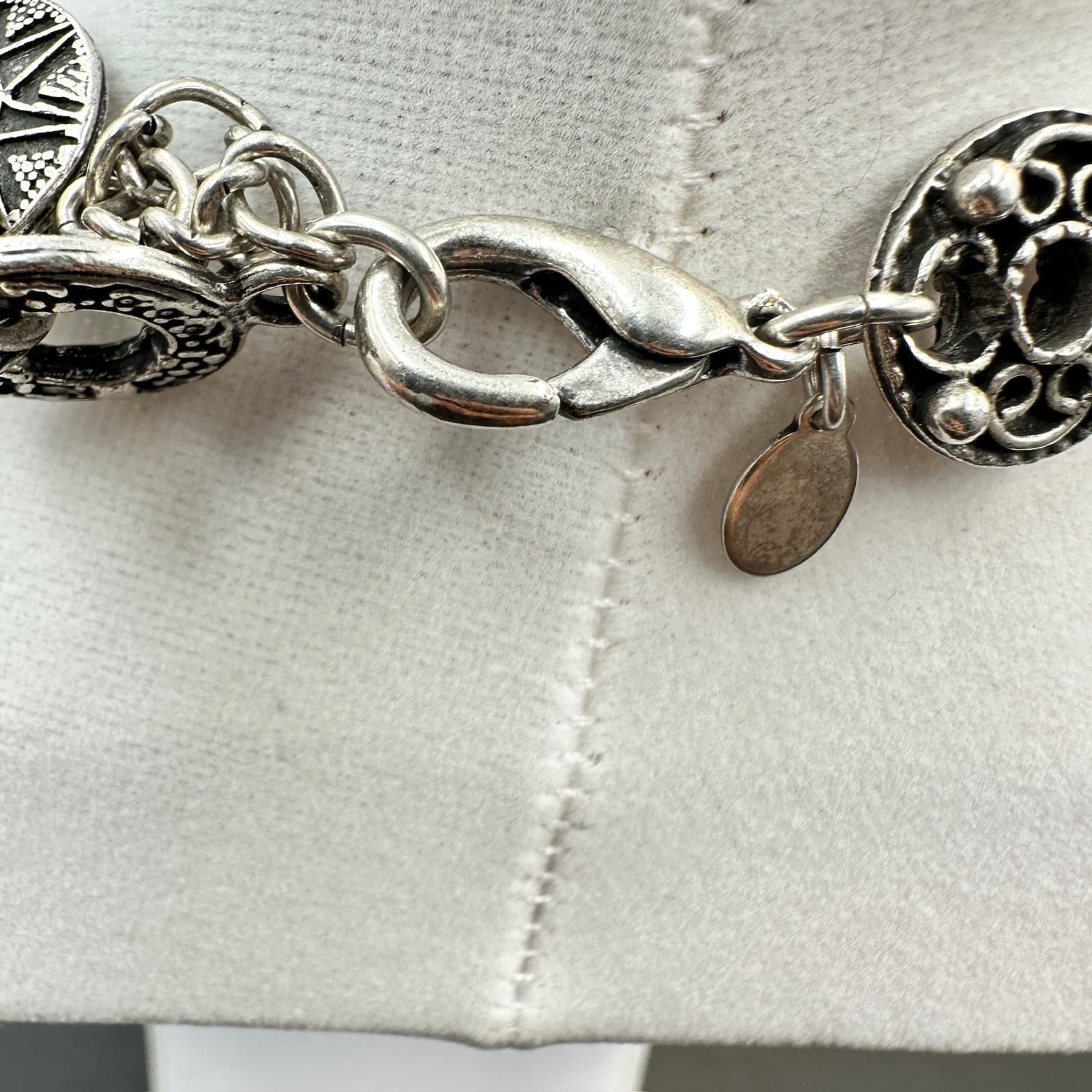 Vintage Chico's Orange Silver-Tone Lobster Coin Pendant Statement Necklace - Thumbnail 9