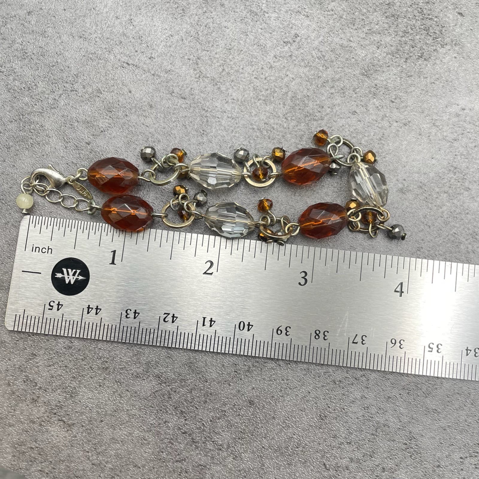 Vintage Fitty Silver-Tone Fashion Faceted Amber-Colored Beads Lobster Bracelet - Thumbnail 11
