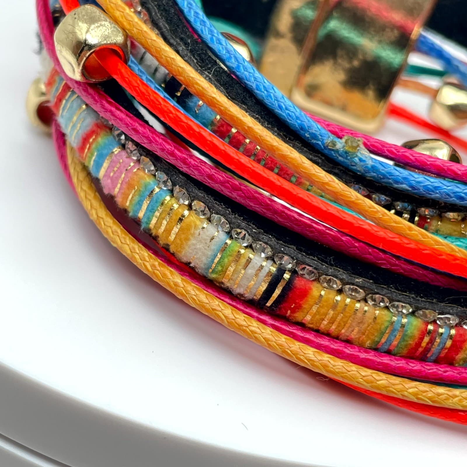 Bohemian Multicolor Classic Fashion Beaded Braided Cord Layered Wrap Bracelet - Thumbnail 7
