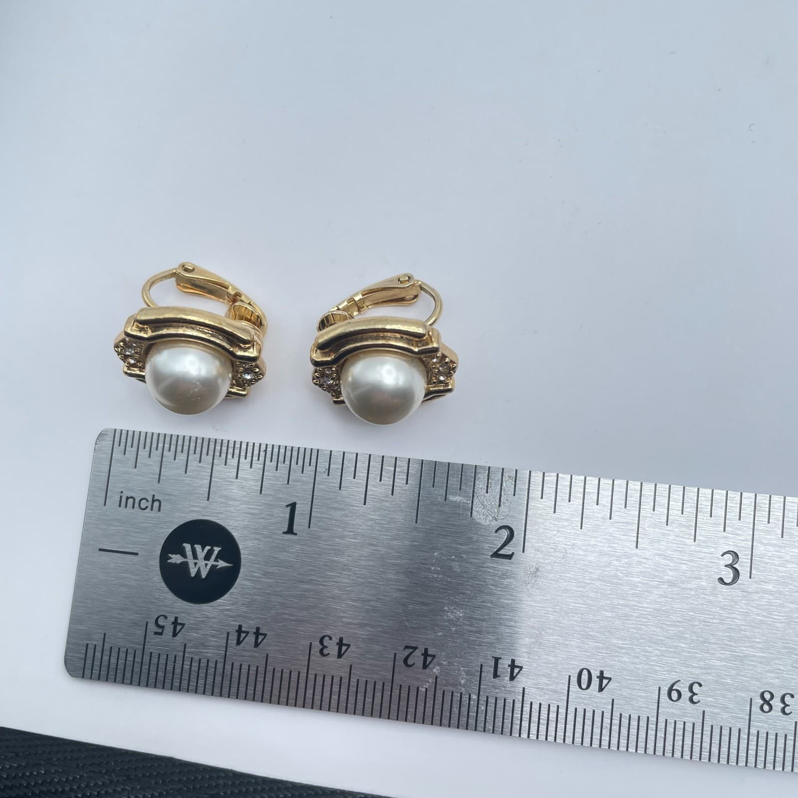 Vintage Y2K RMN Gold Tone Faux Pearl Rhinestone Earrings Retro Women's Jewelry - Thumbnail 8