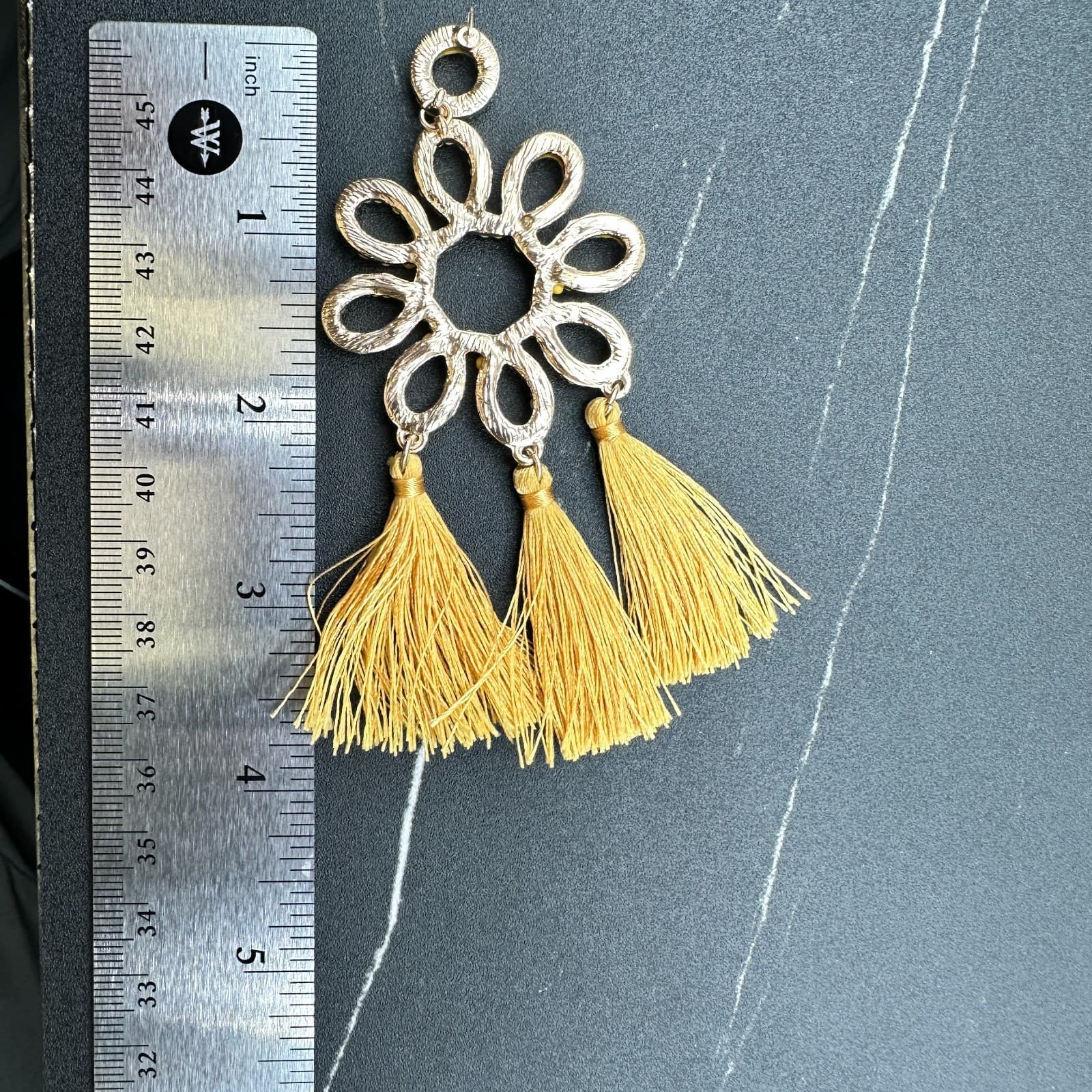 Vintage Women's Yellow Beaded Flower Statement Tassel Beauty Dangle Earrings - Thumbnail 12