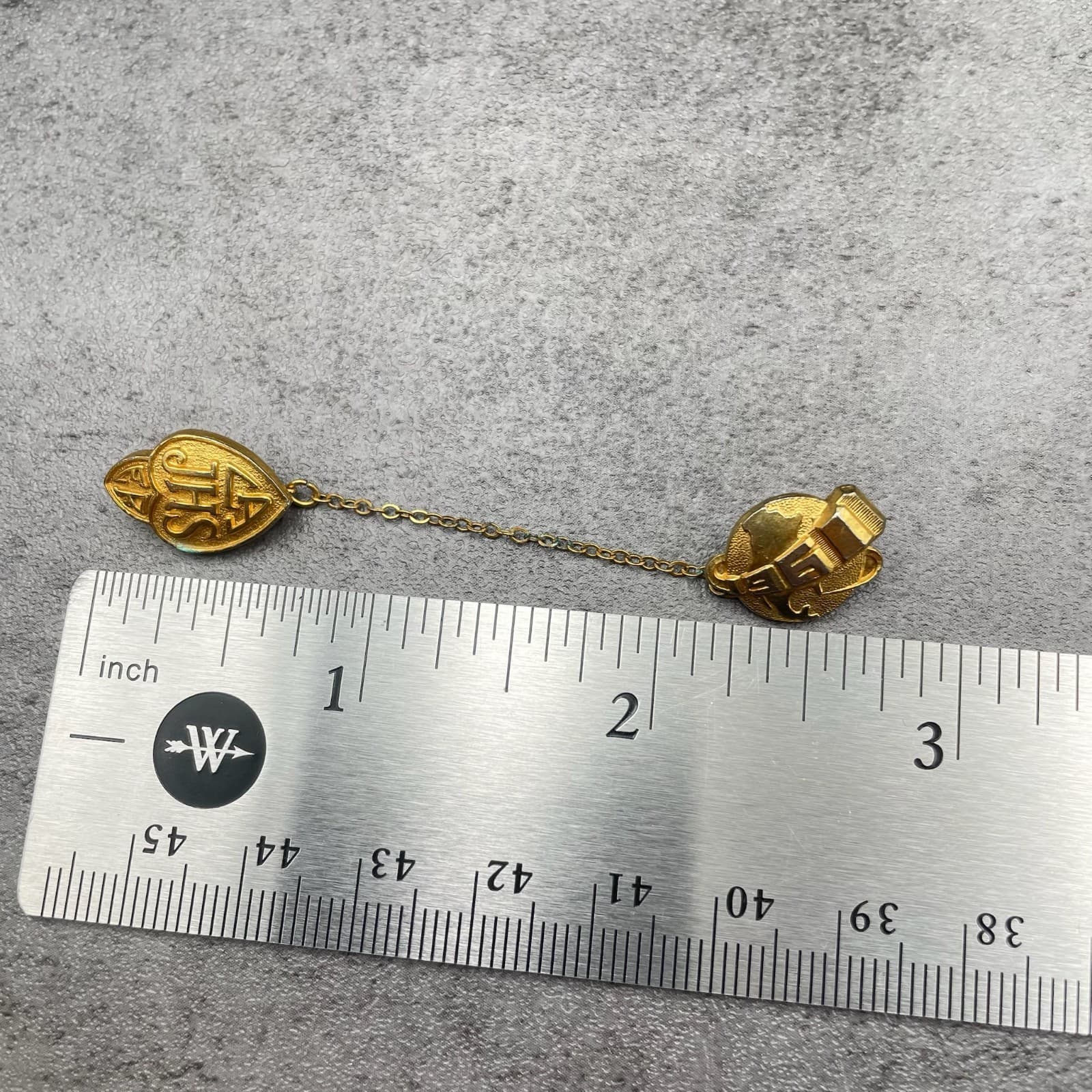 VTG LA Junior High School 1960 Classic Gold-Tone Enameled Tie Chain Guard Pin - Thumbnail 10