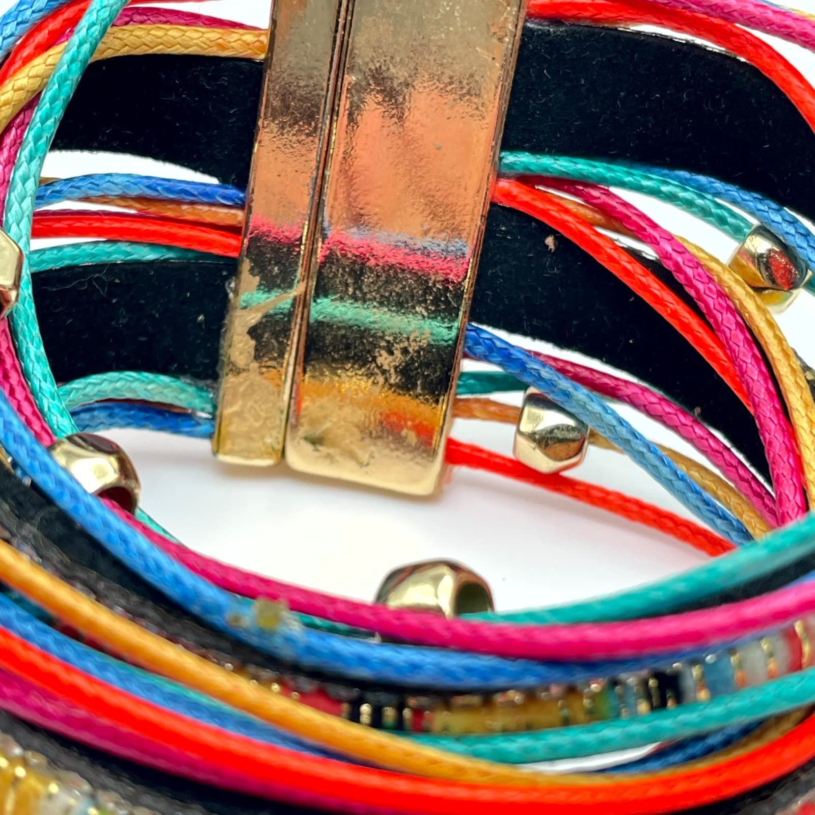 Bohemian Multicolor Classic Fashion Beaded Braided Cord Layered Wrap Bracelet - Thumbnail 6