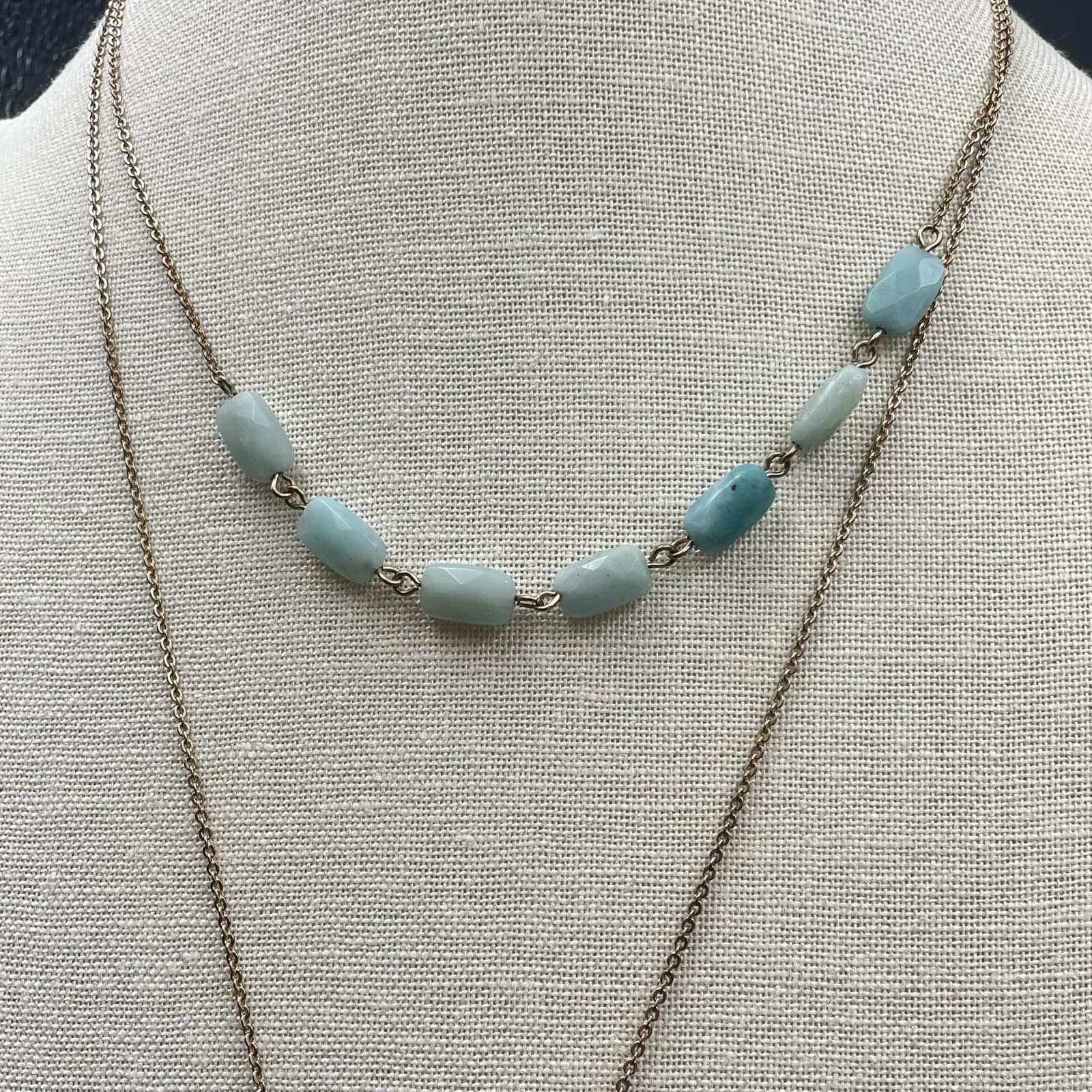 Banana Republic Gold-Tone Amazonite Beads Layered Spike Pendant Lobster Necklace - Thumbnail 4