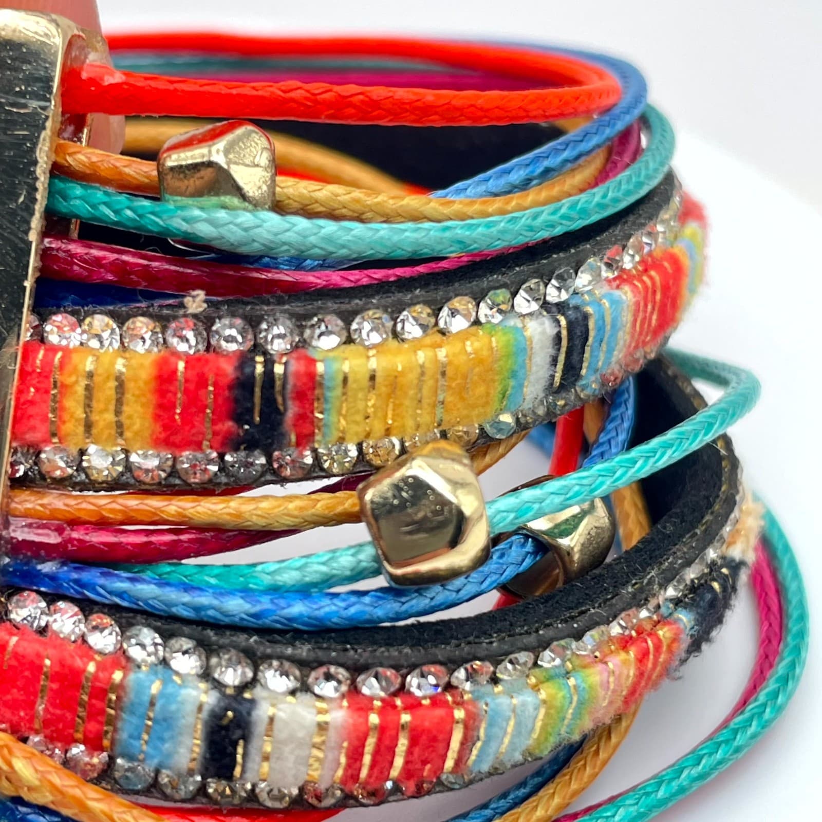 Bohemian Multicolor Classic Fashion Beaded Braided Cord Layered Wrap Bracelet - Thumbnail 5