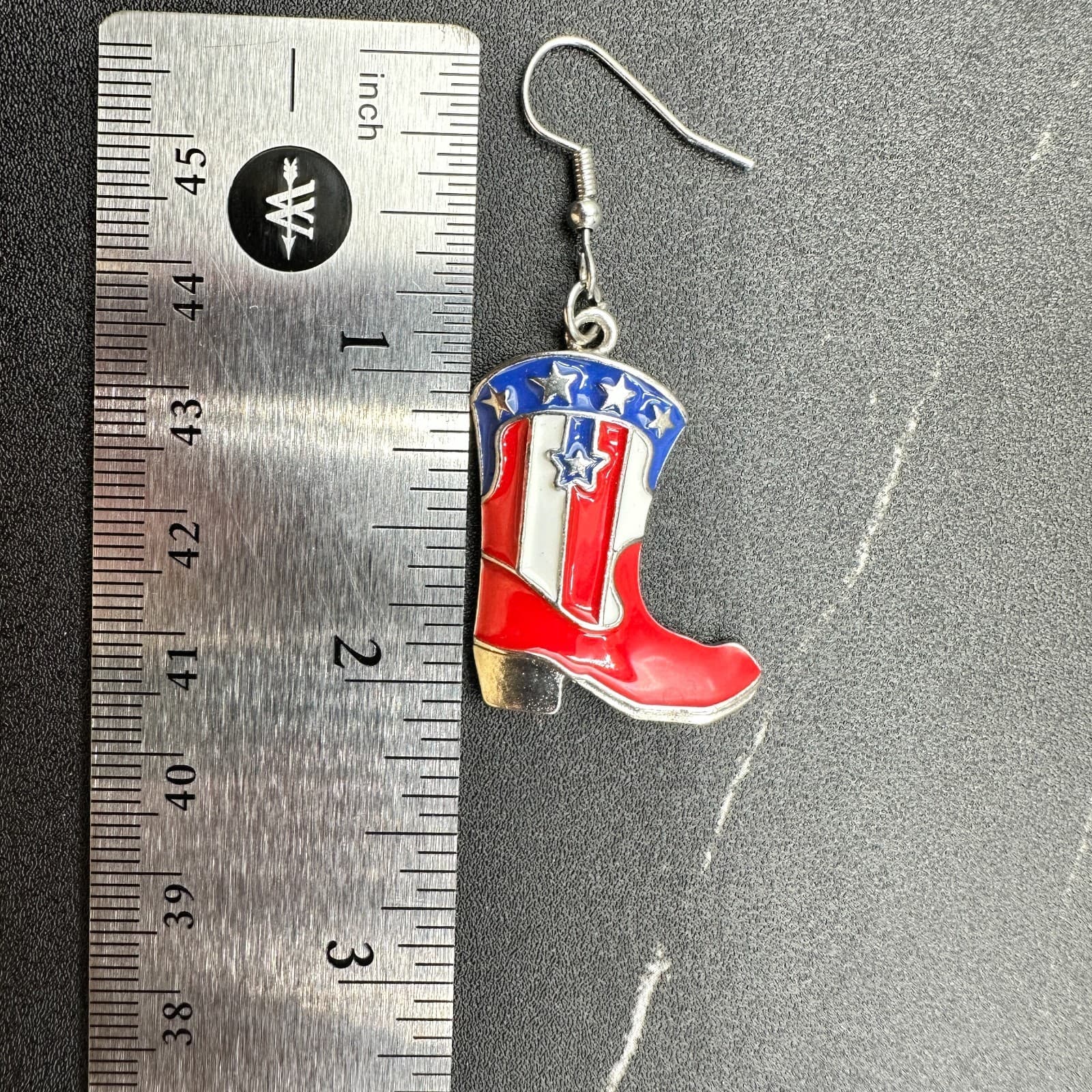 Vintage Womens Multicolor Patriotic USA American Flag Cowboy Boots Earrings - Thumbnail 10