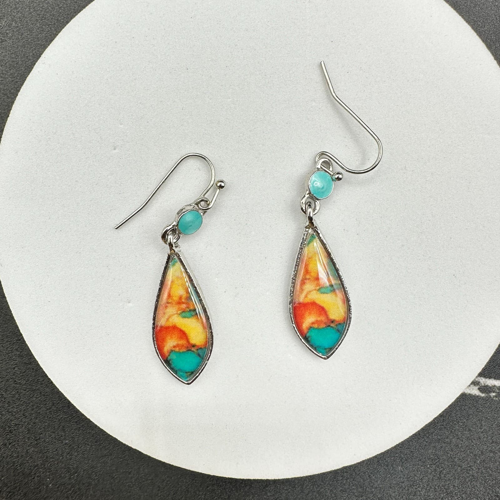 Vintage Womens Blue Rust Terra Cotta Swirl Western Fashion Earrings - Image 1