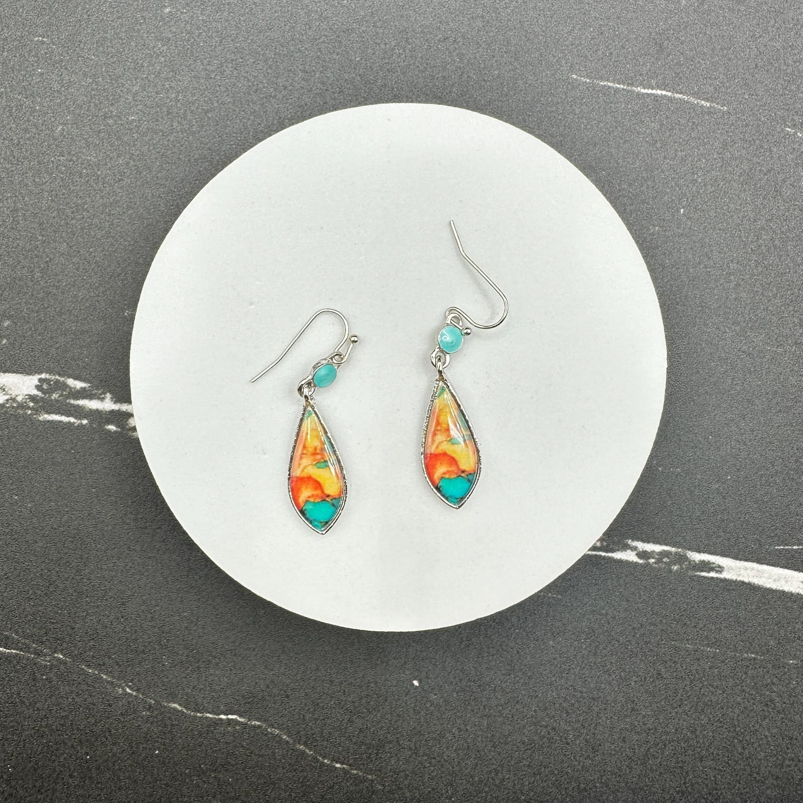 Vintage Womens Blue Rust Terra Cotta Swirl Western Fashion Earrings - Thumbnail 9