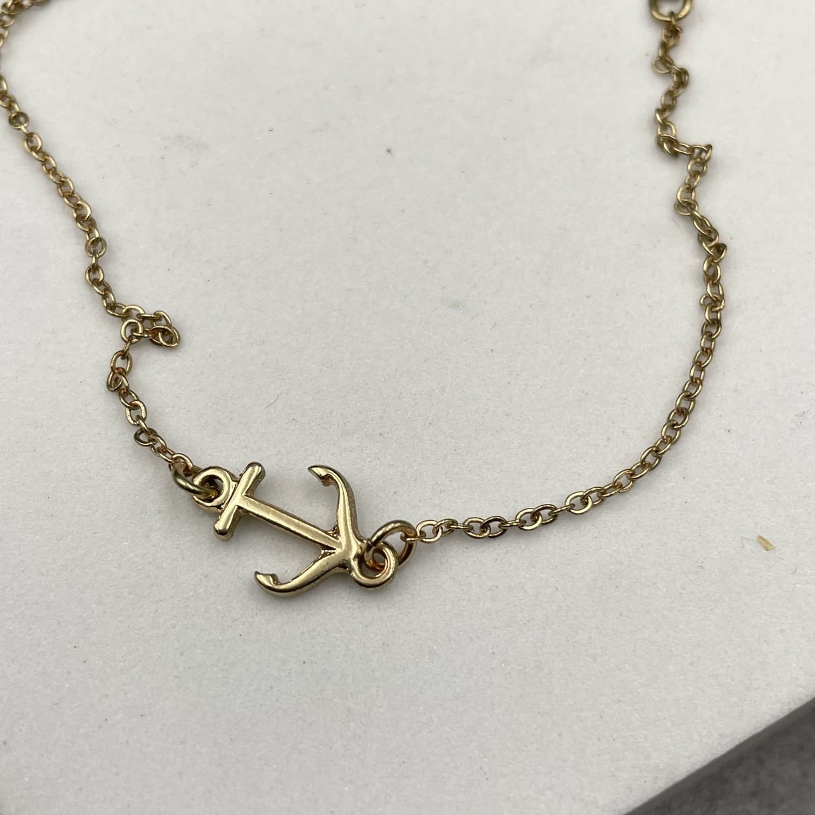 Contemporary Gold-Tone Round Chain Adjustable Nautical Anchor Pendant Necklace - Thumbnail 4