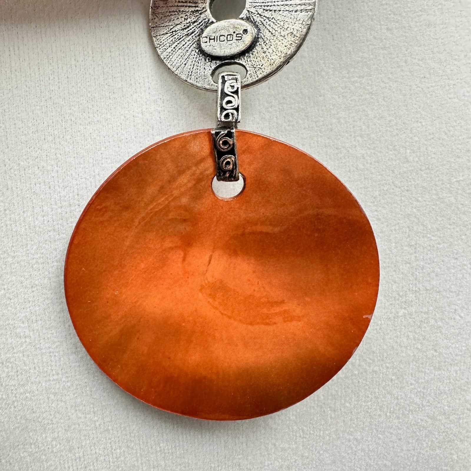 Vintage Chico's Orange Silver-Tone Lobster Coin Pendant Statement Necklace - Thumbnail 5