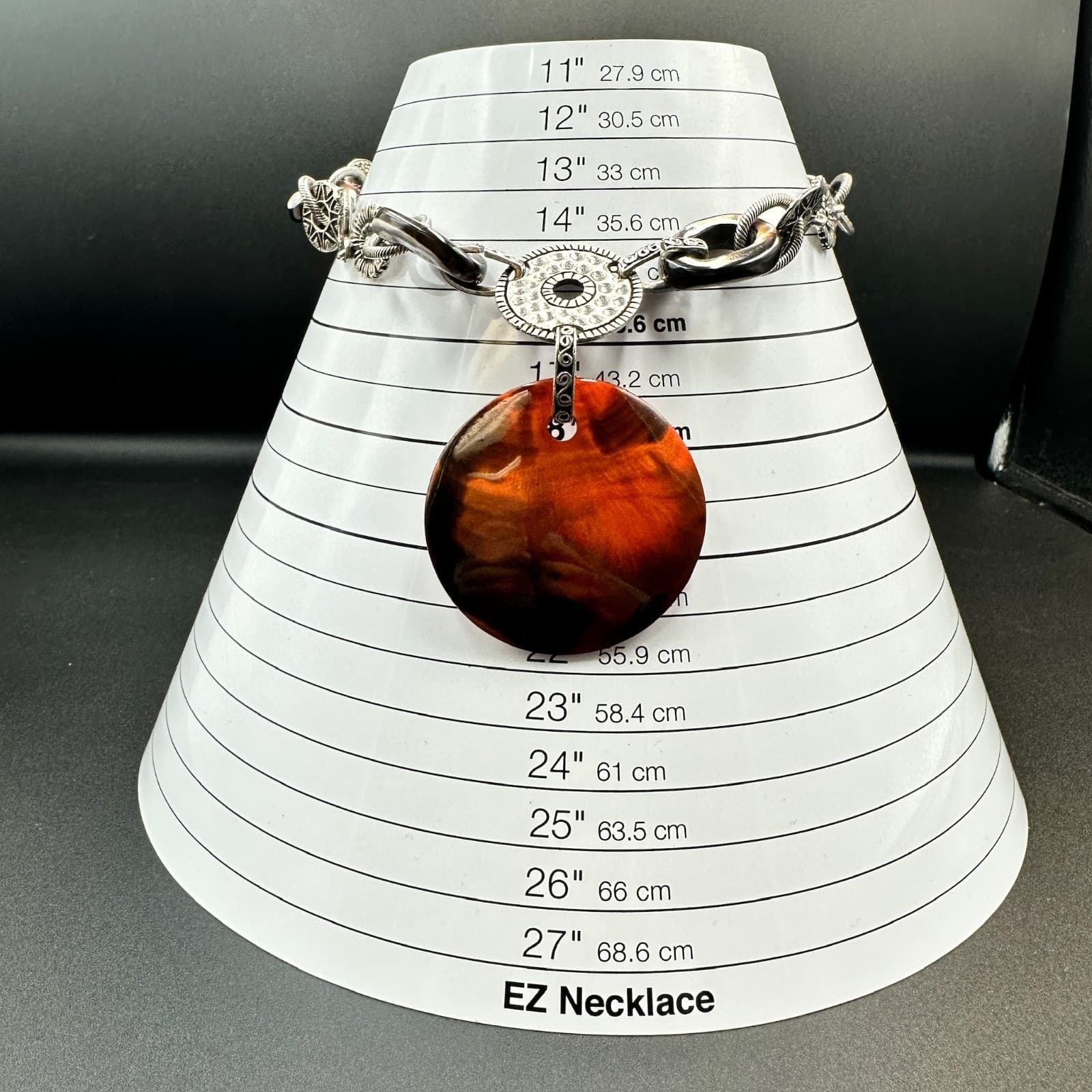 Vintage Chico's Orange Silver-Tone Lobster Coin Pendant Statement Necklace - Thumbnail 11