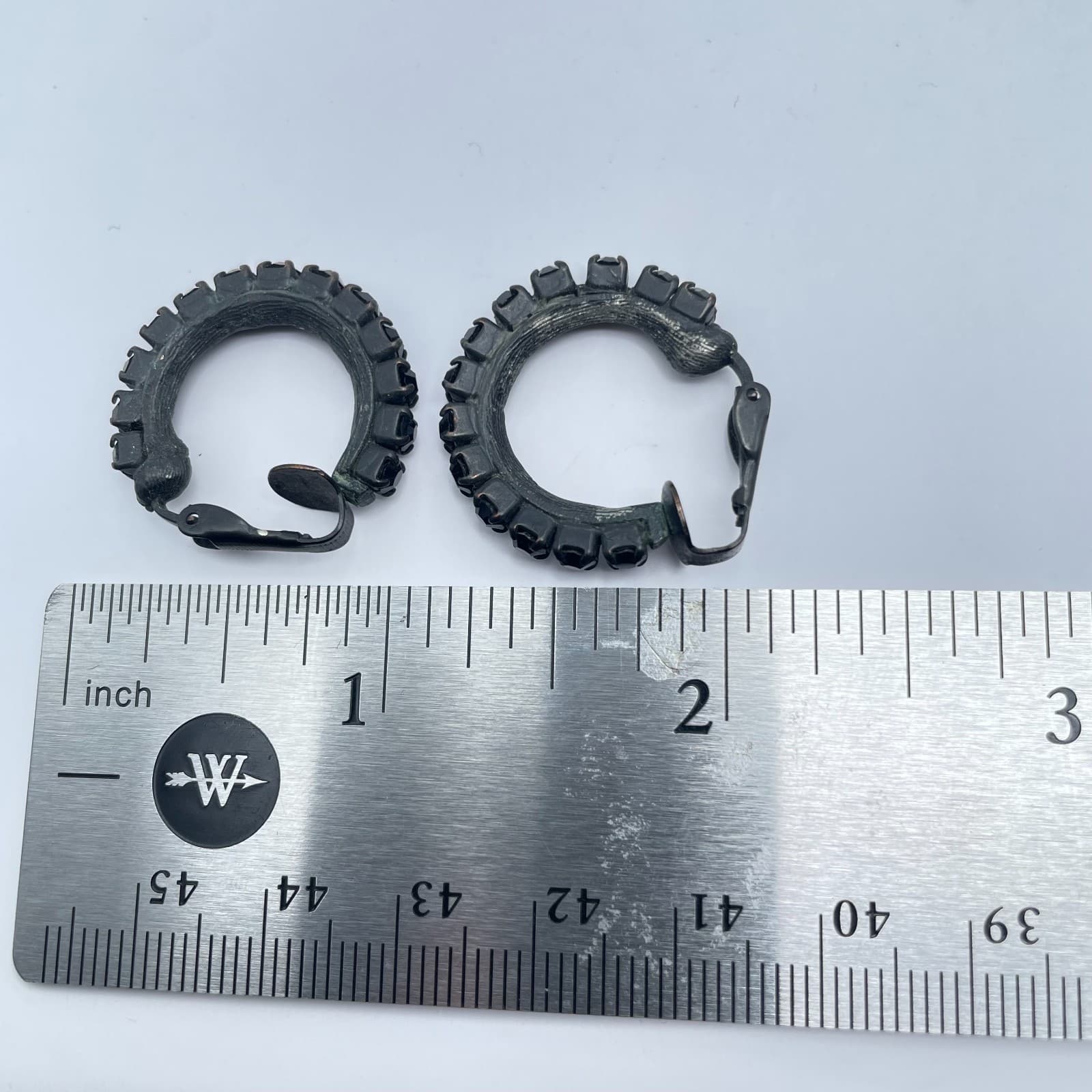 Vintage 80s Black Rhinestone Hoop Earrings Gothic Midnight Retro Fashion Jewelry - Thumbnail 8