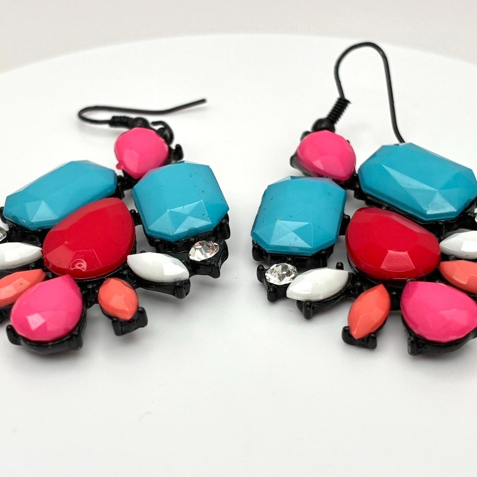 Vintage Y2K Boho Clear Rhinestone Dangle Earrings Statement Women's Jewelry - Thumbnail 3