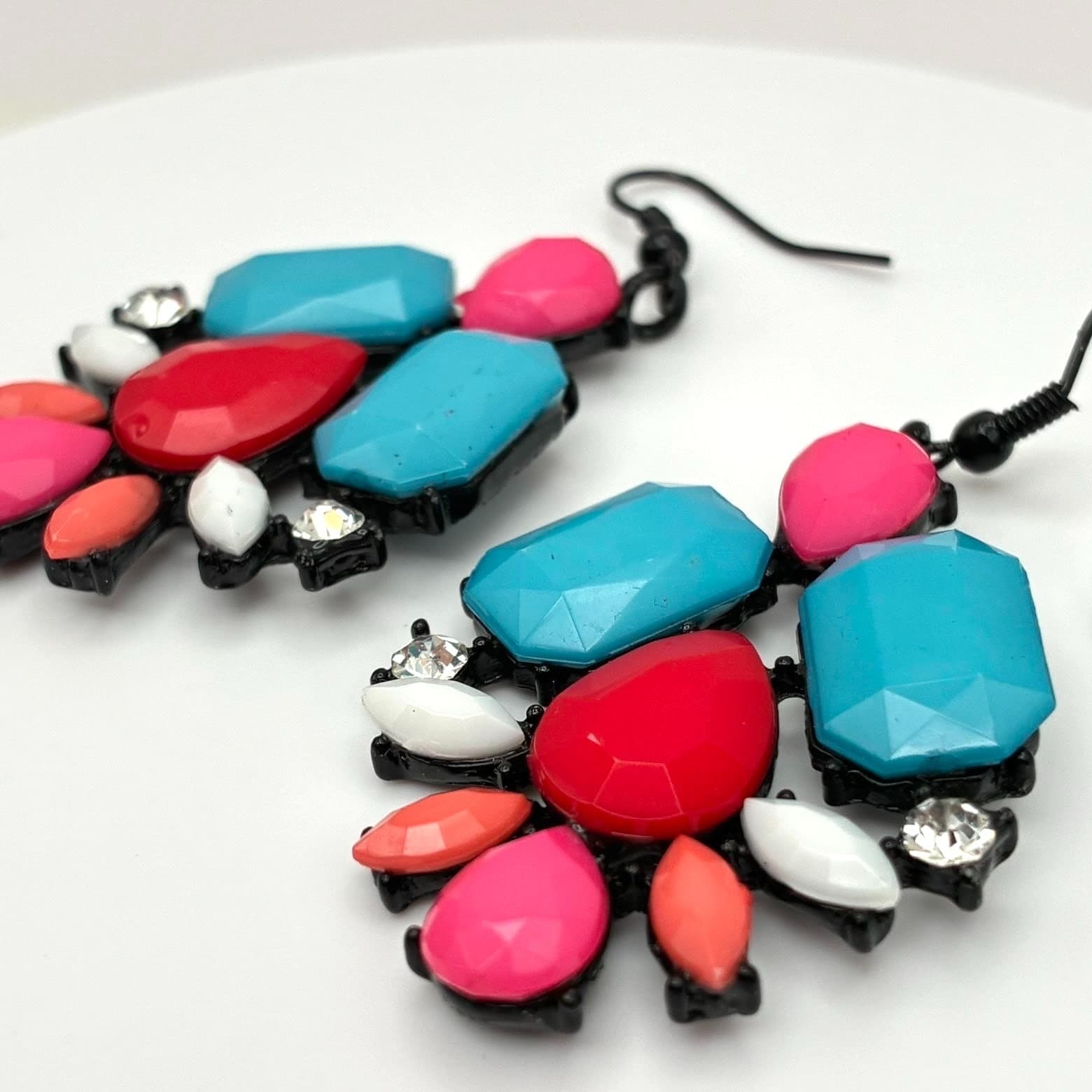 Vintage Y2K Boho Clear Rhinestone Dangle Earrings Statement Women's Jewelry - Thumbnail 4