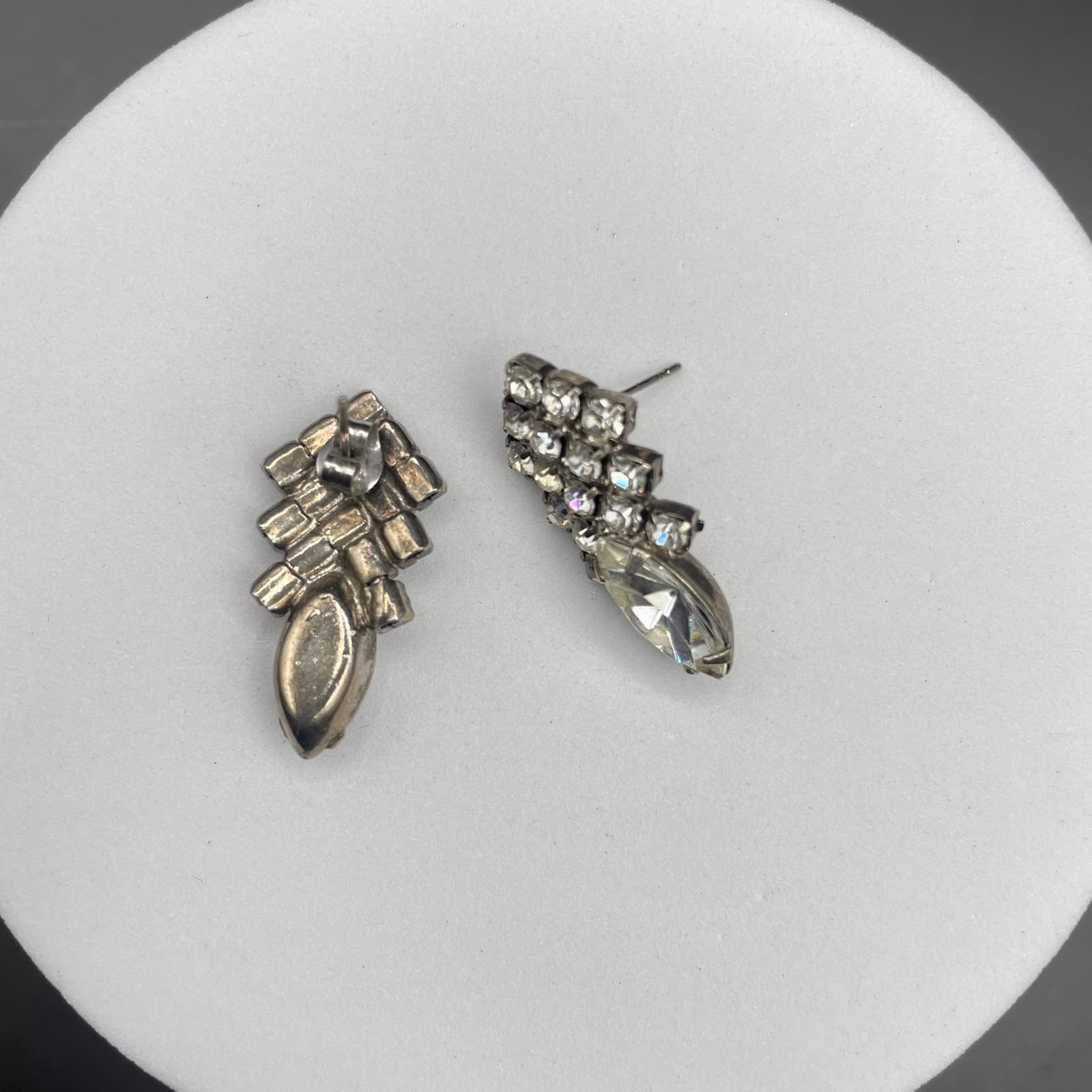 Vintage Rhinestone Cluster Earrings w/ Marquise Crystal Drop Glam - Thumbnail 11