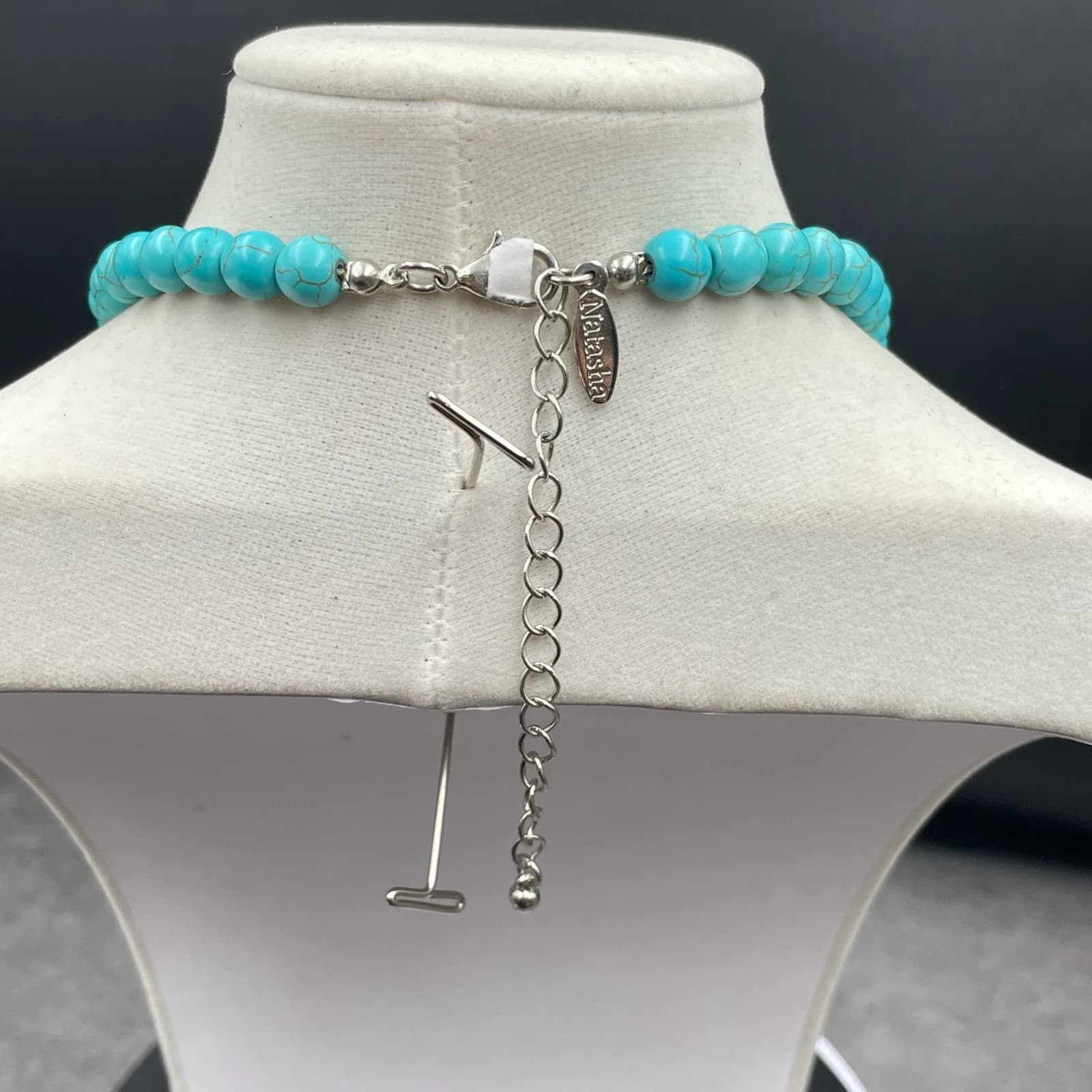 Natasha Silver-Tone Bohemian Turquoise & Pearl Cluster Beaded Statement Necklace - Thumbnail 11