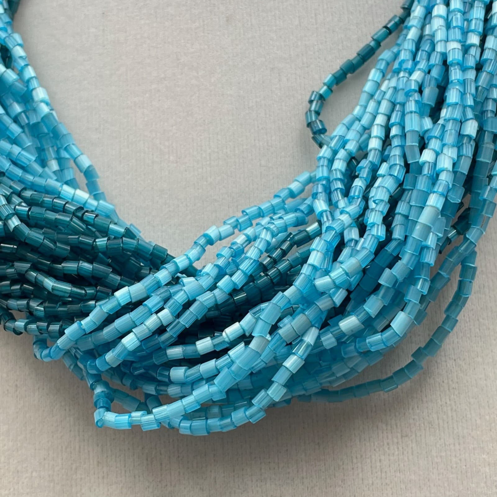 Fashion Gold-Tone Blue Seed Beads Multi-Stranded Hook Layered Statement Necklace - Thumbnail 7