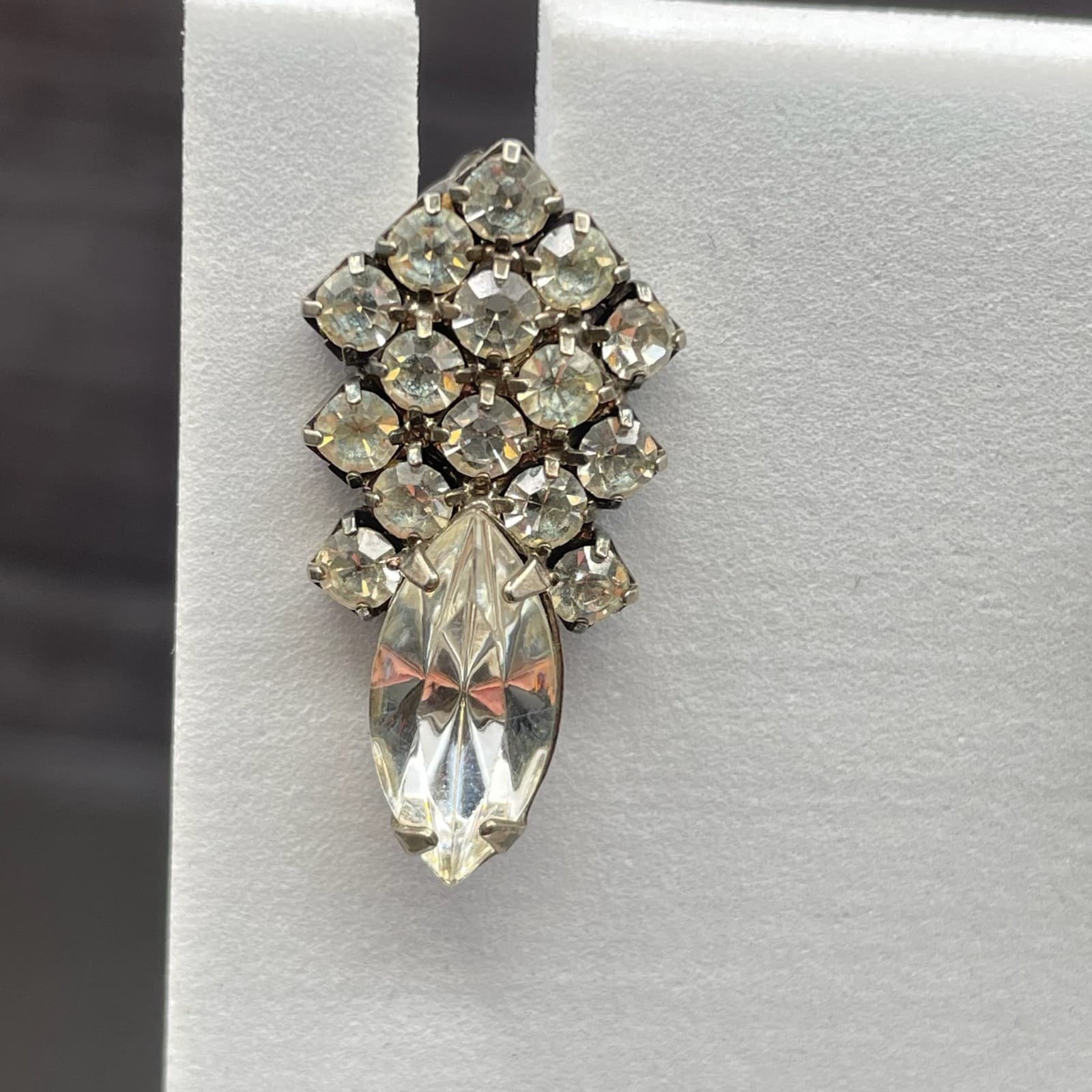 Vintage Rhinestone Cluster Earrings w/ Marquise Crystal Drop Glam - Thumbnail 6