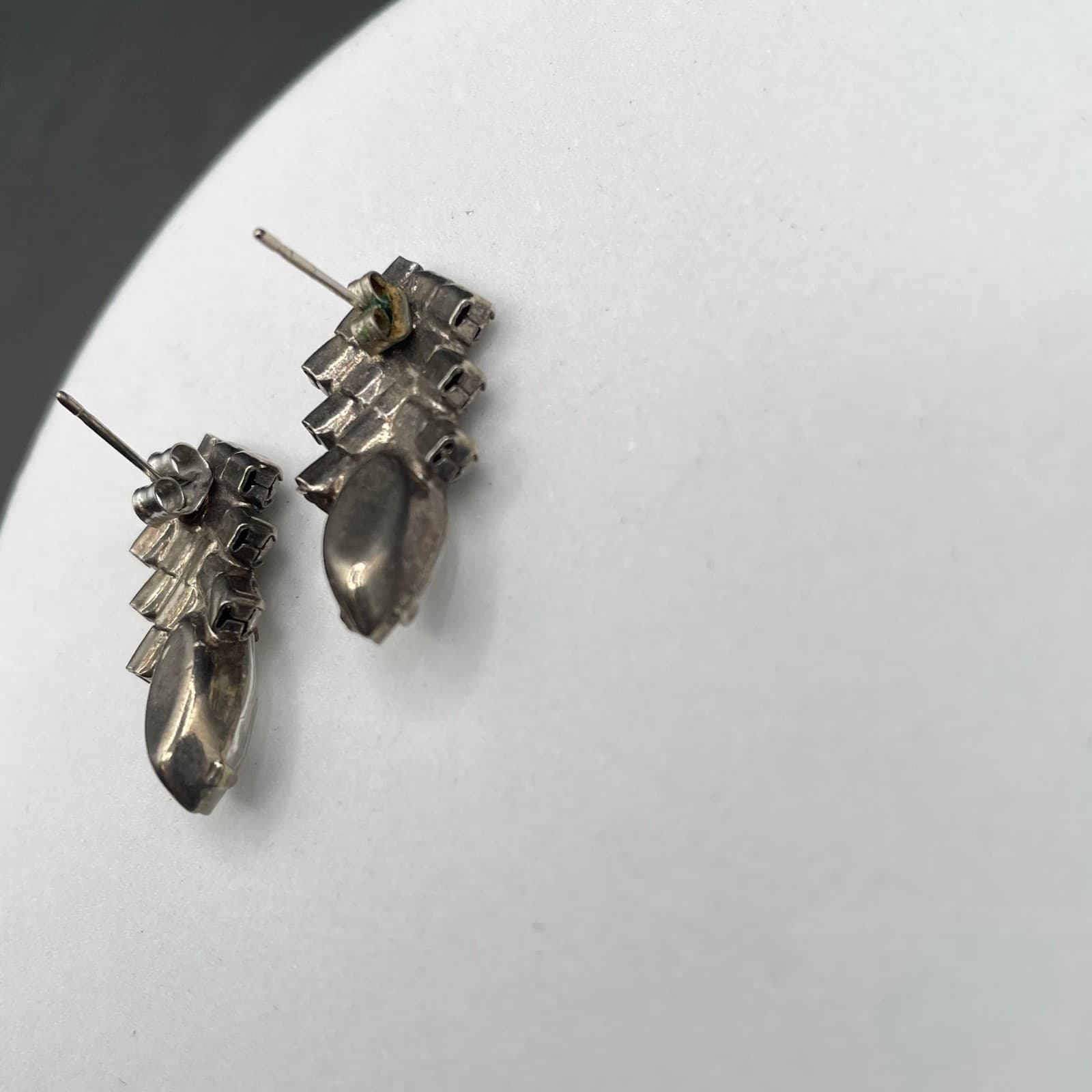 Vintage Rhinestone Cluster Earrings w/ Marquise Crystal Drop Glam - Thumbnail 8