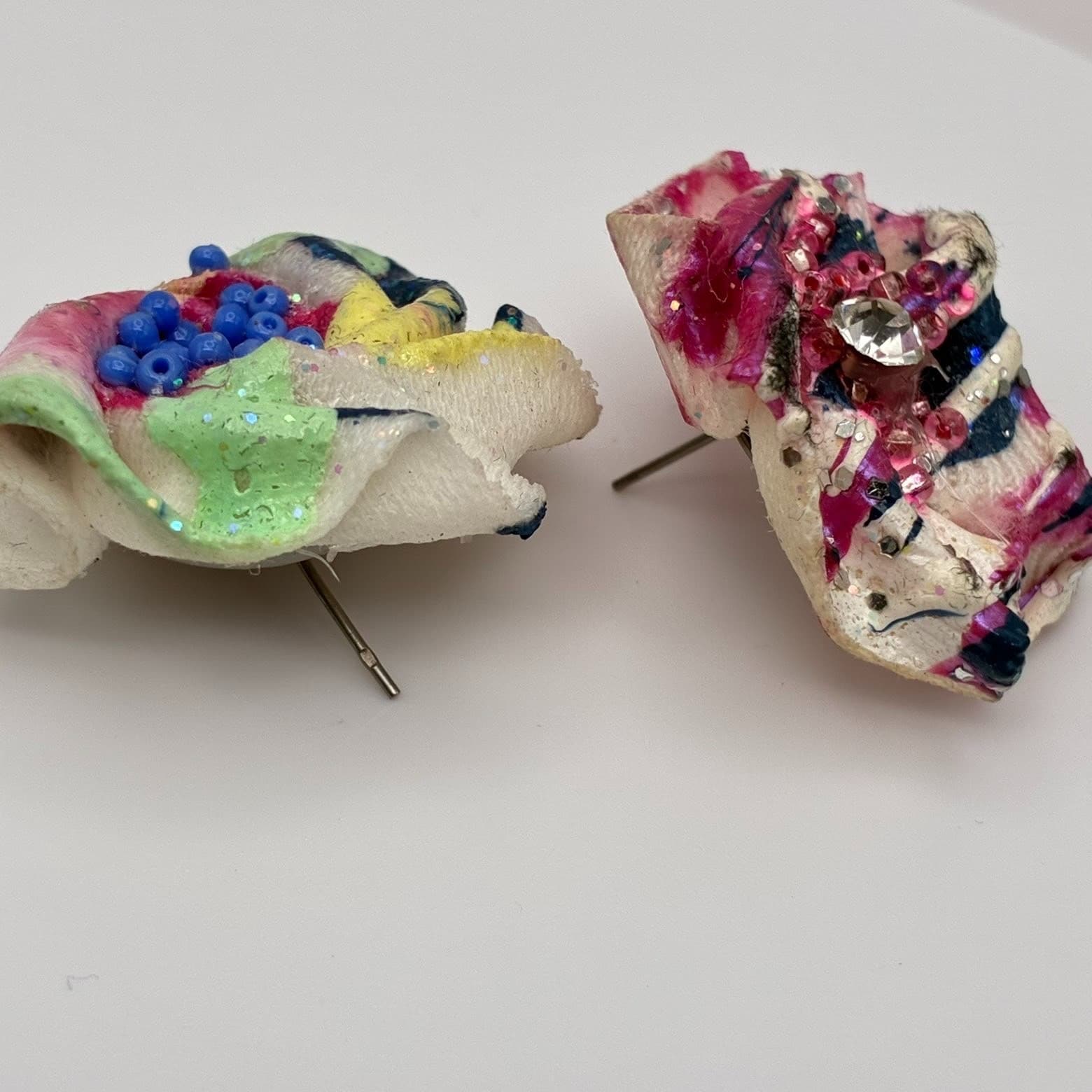 Vintage Y2K Abstract Clear Rhinestone Beaded Glitter Stud Earrings Jewelry - Thumbnail 2