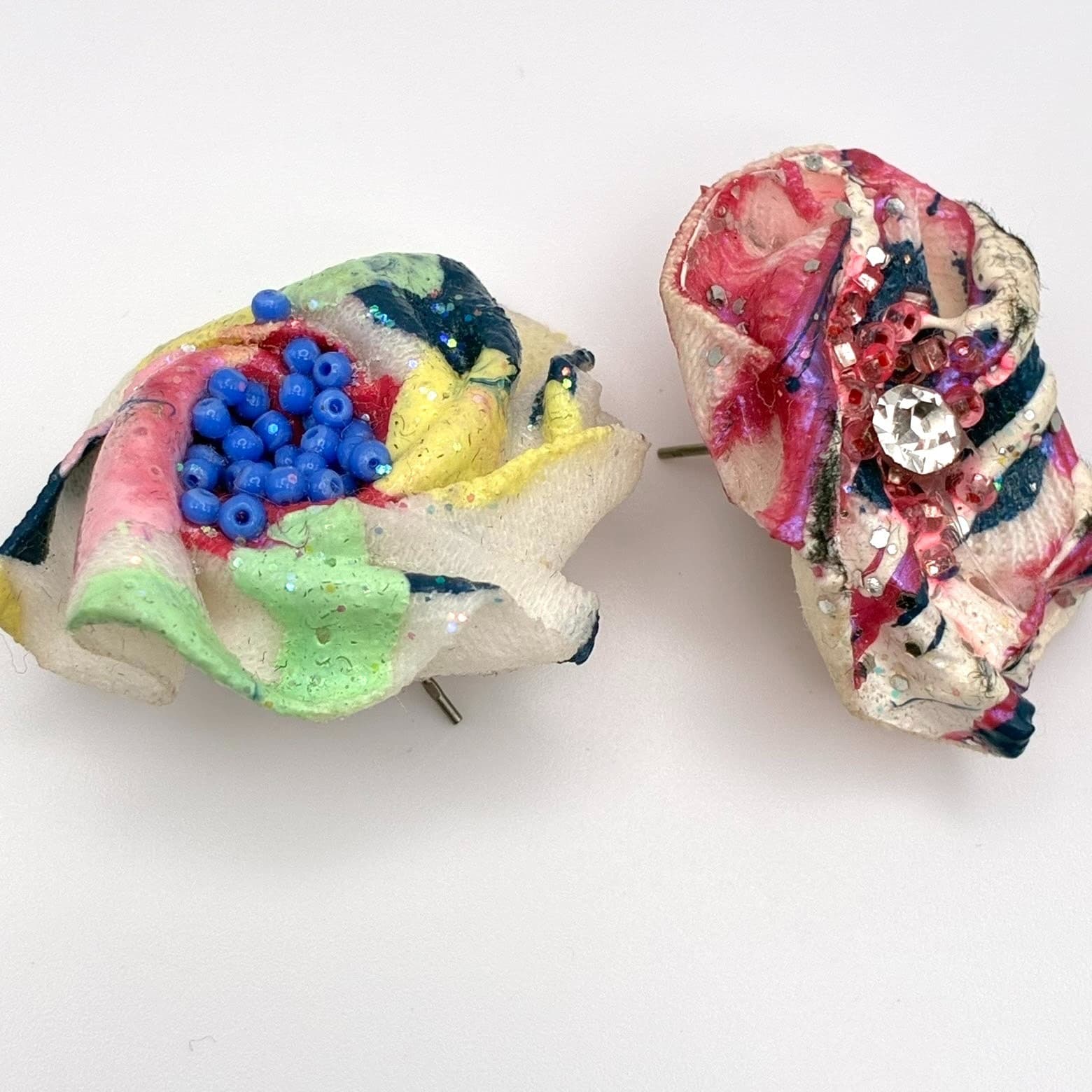 Vintage Y2K Abstract Clear Rhinestone Beaded Glitter Stud Earrings Jewelry - Thumbnail 6