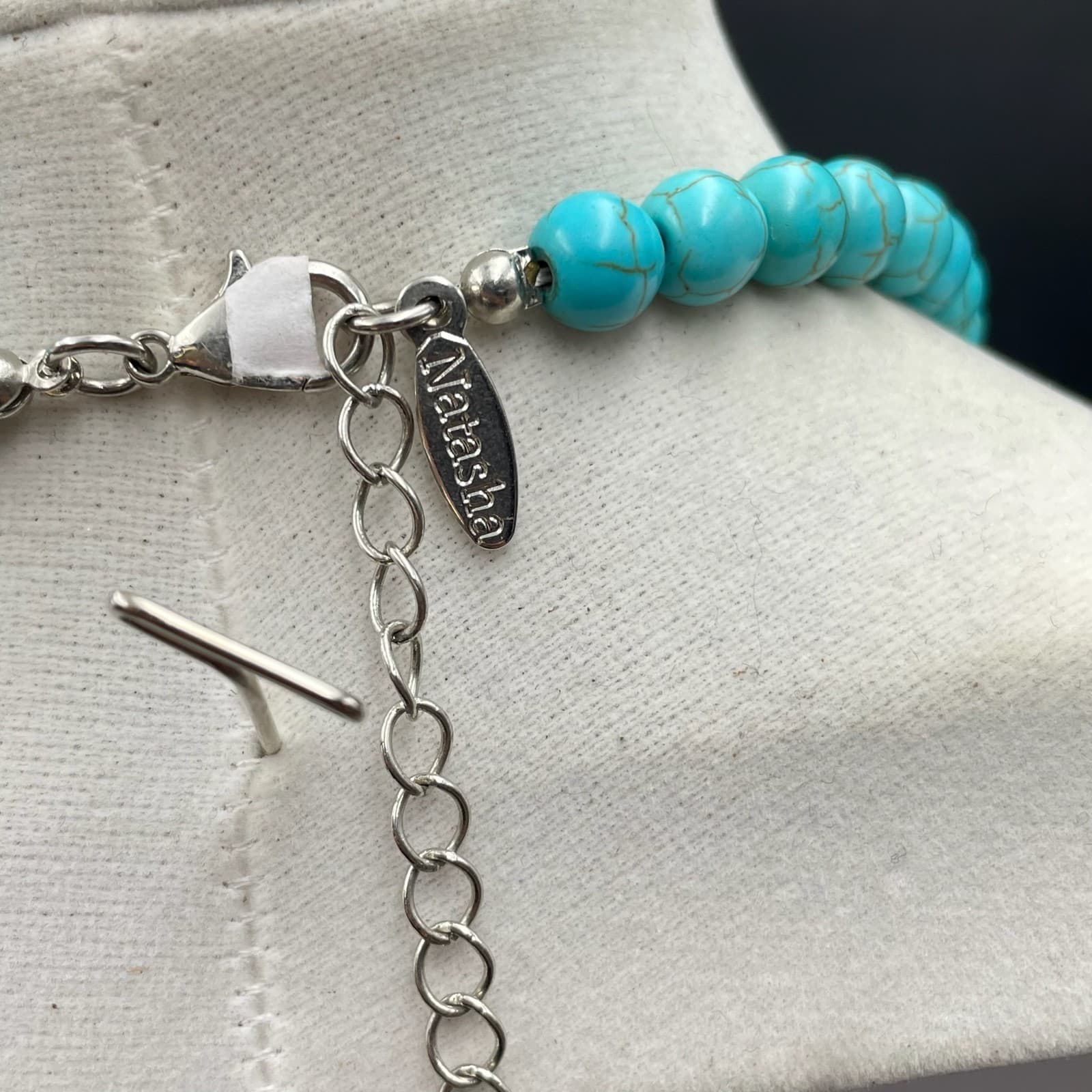 Natasha Silver-Tone Bohemian Turquoise & Pearl Cluster Beaded Statement Necklace - Thumbnail 10