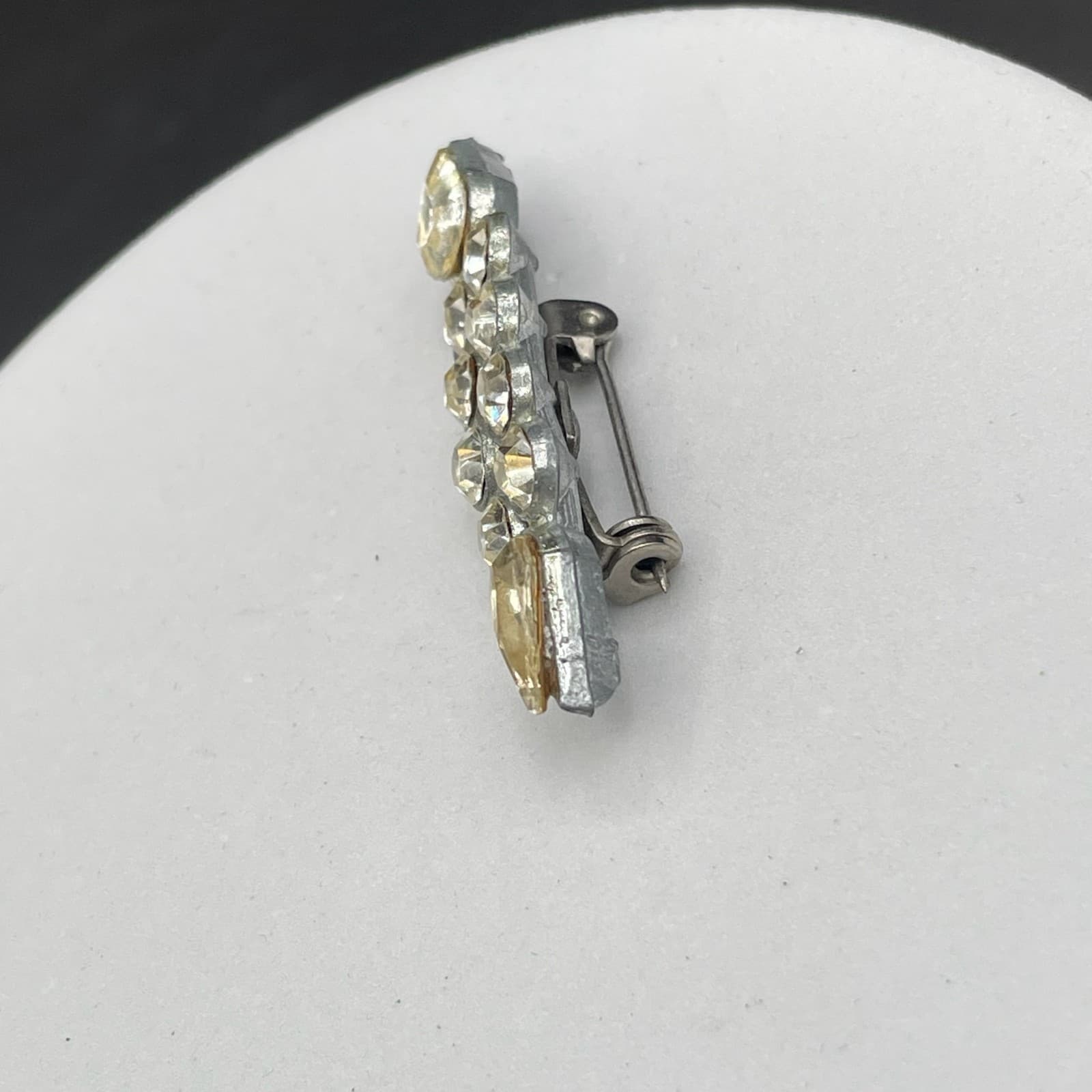 Vintage Rhinestone Bar Brooch w/ Clear Round & Teardrop Stones - Thumbnail 3