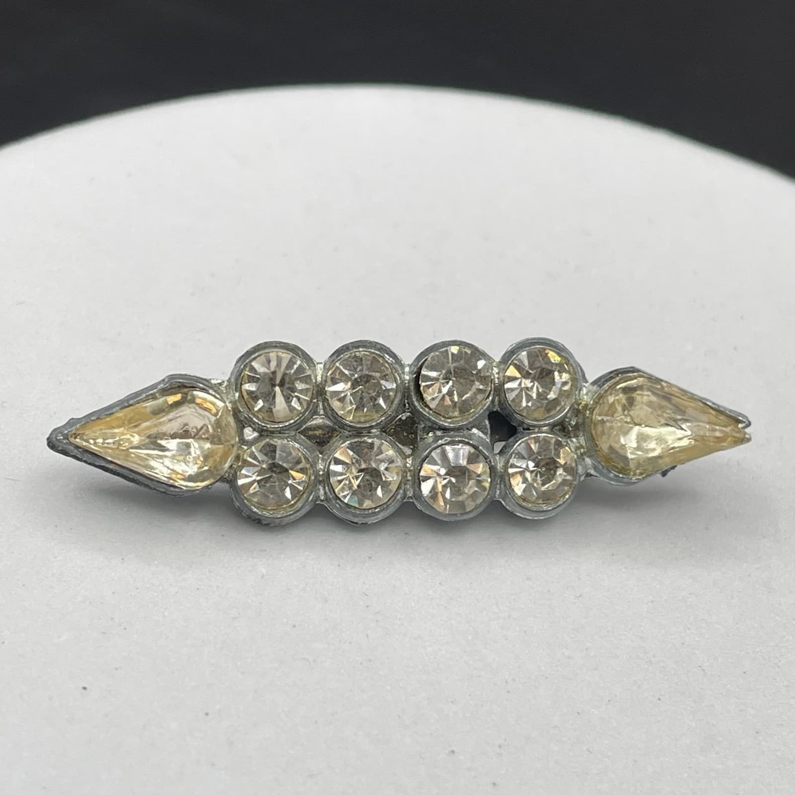 Vintage Rhinestone Bar Brooch w/ Clear Round & Teardrop Stones - Image 1