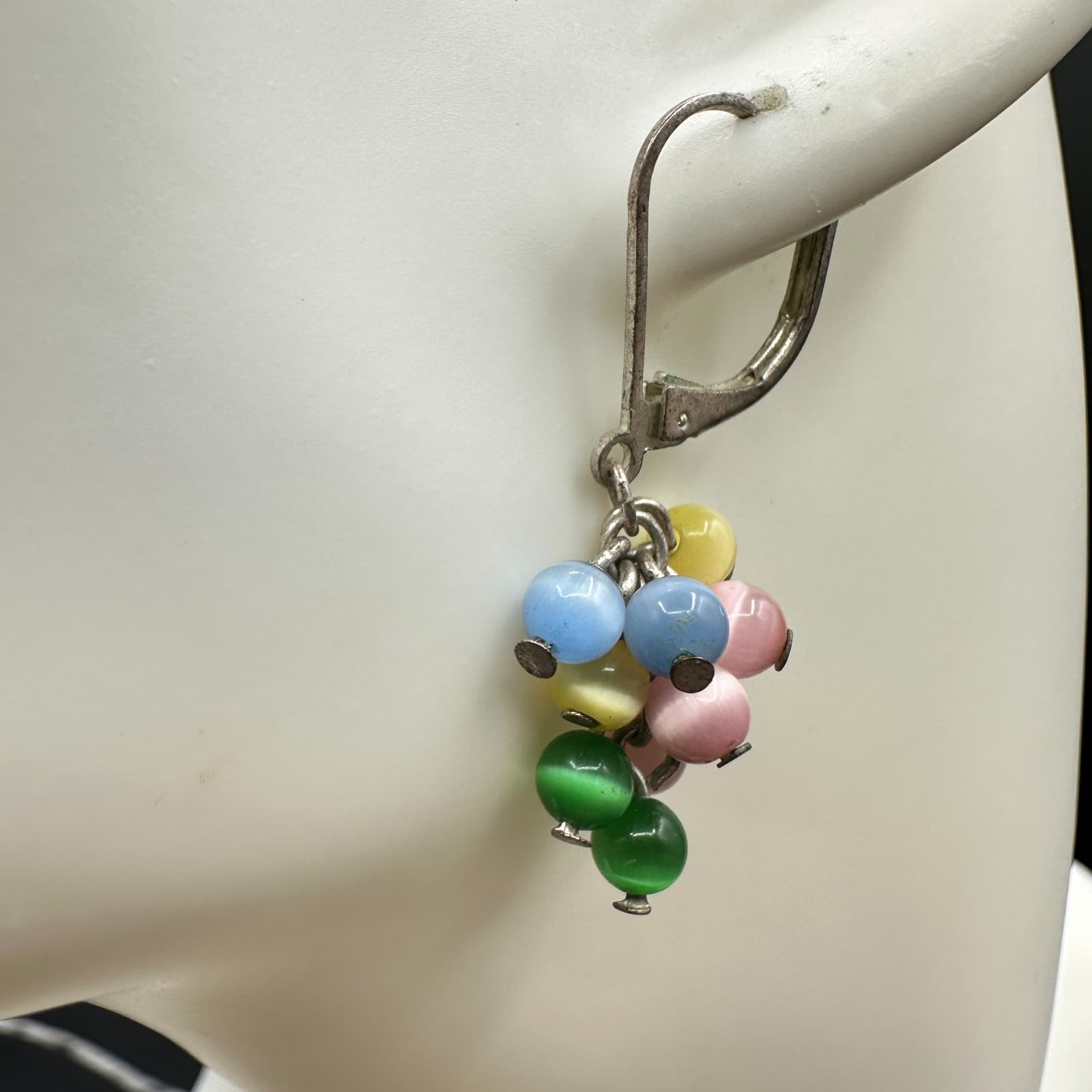 Vintage Women's Silver Tone Multicolor Glass Beaded Beauty Dangle/Drop Earrings - Thumbnail 2
