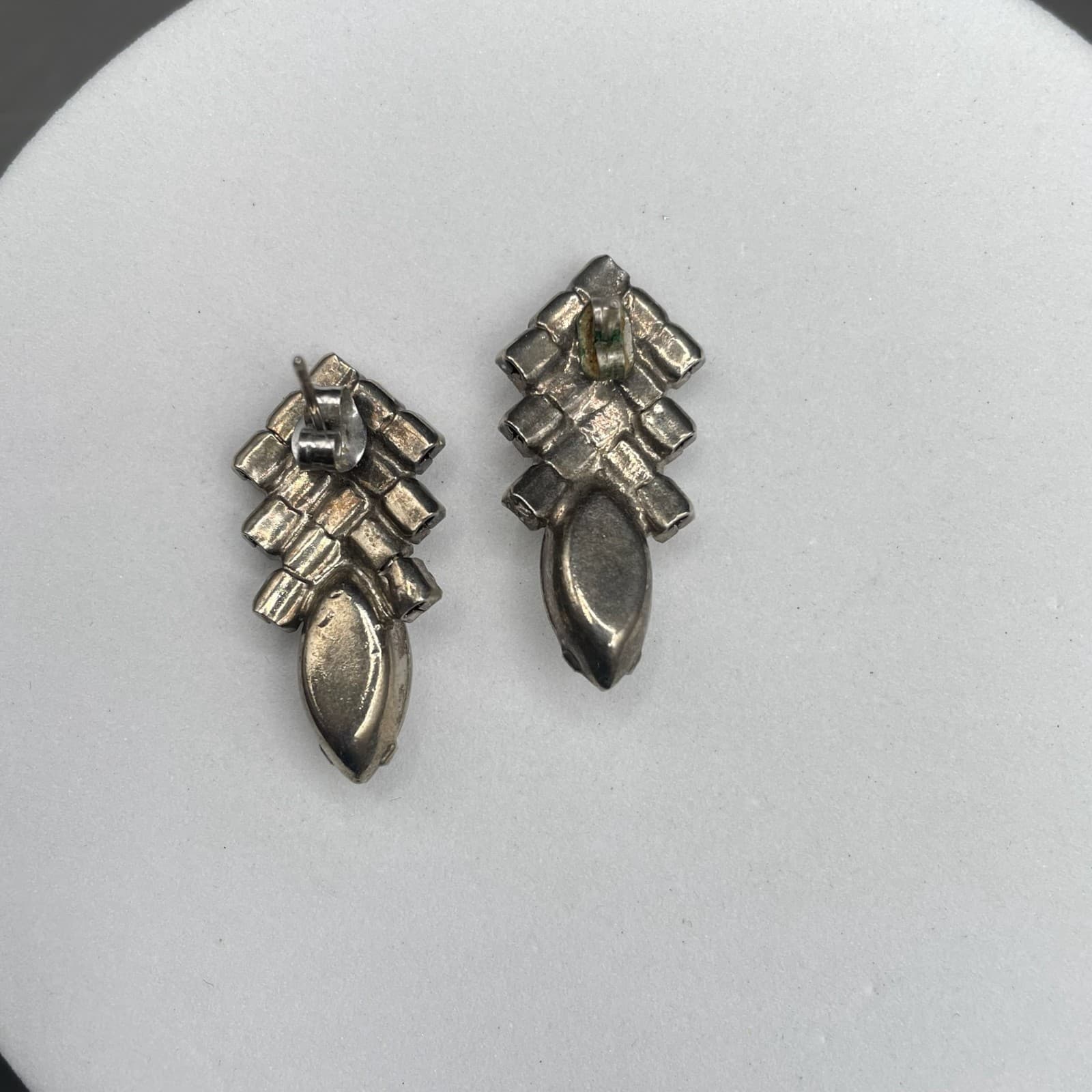 Vintage Rhinestone Cluster Earrings w/ Marquise Crystal Drop Glam - Thumbnail 10