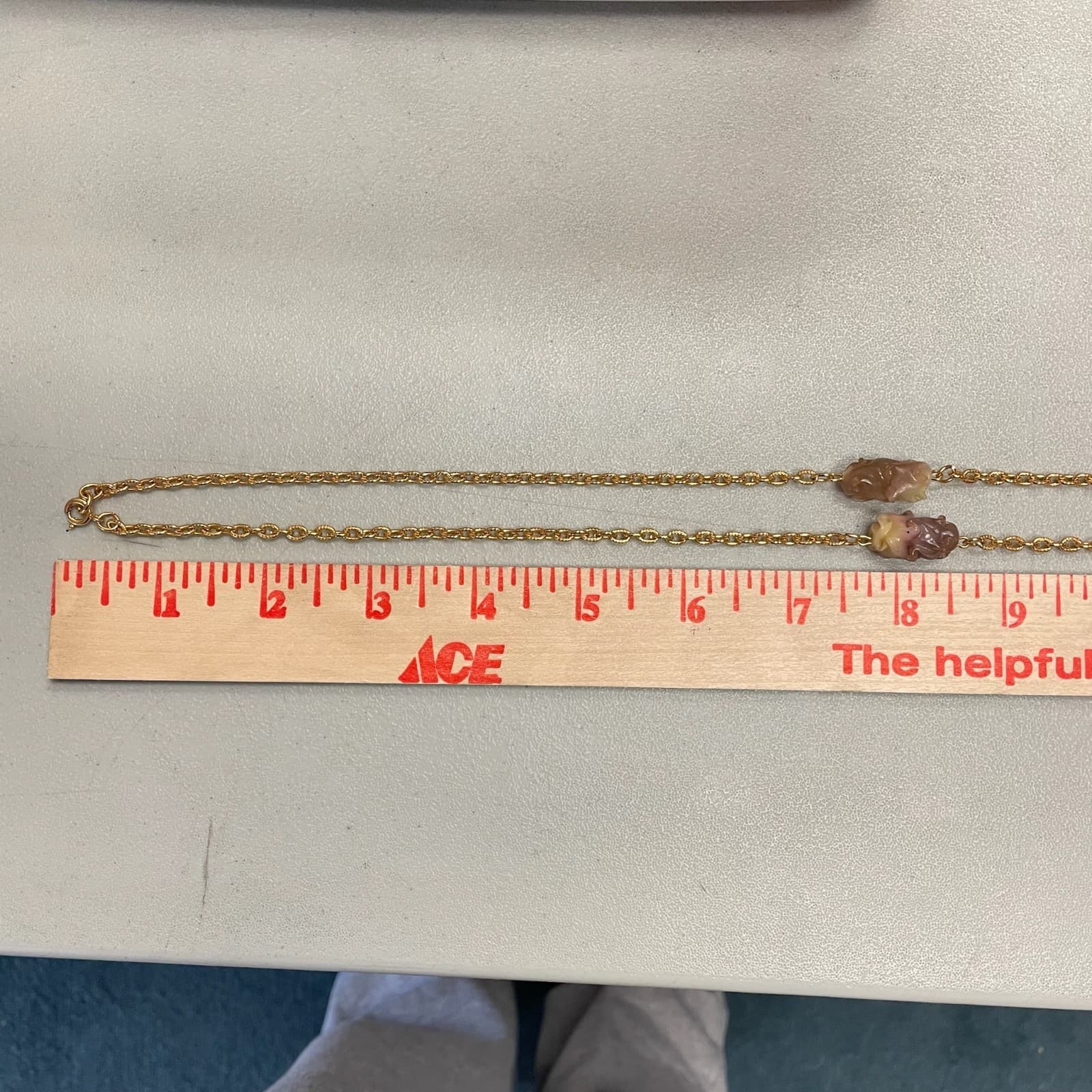 VTG Gold-Tone Hammered Victorian Carved Jadeite Double-Strand Station Necklace - Thumbnail 12