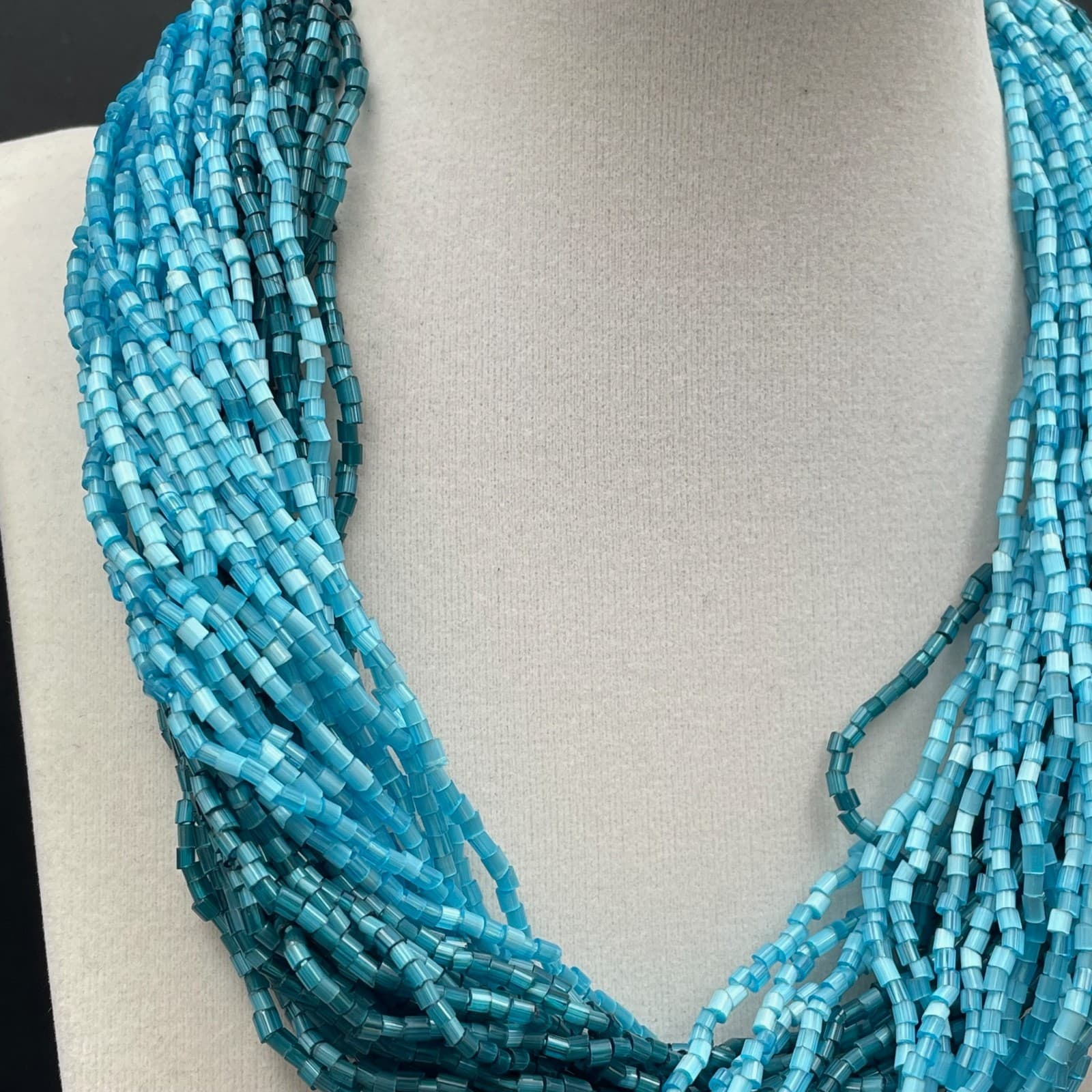 Fashion Gold-Tone Blue Seed Beads Multi-Stranded Hook Layered Statement Necklace - Thumbnail 5