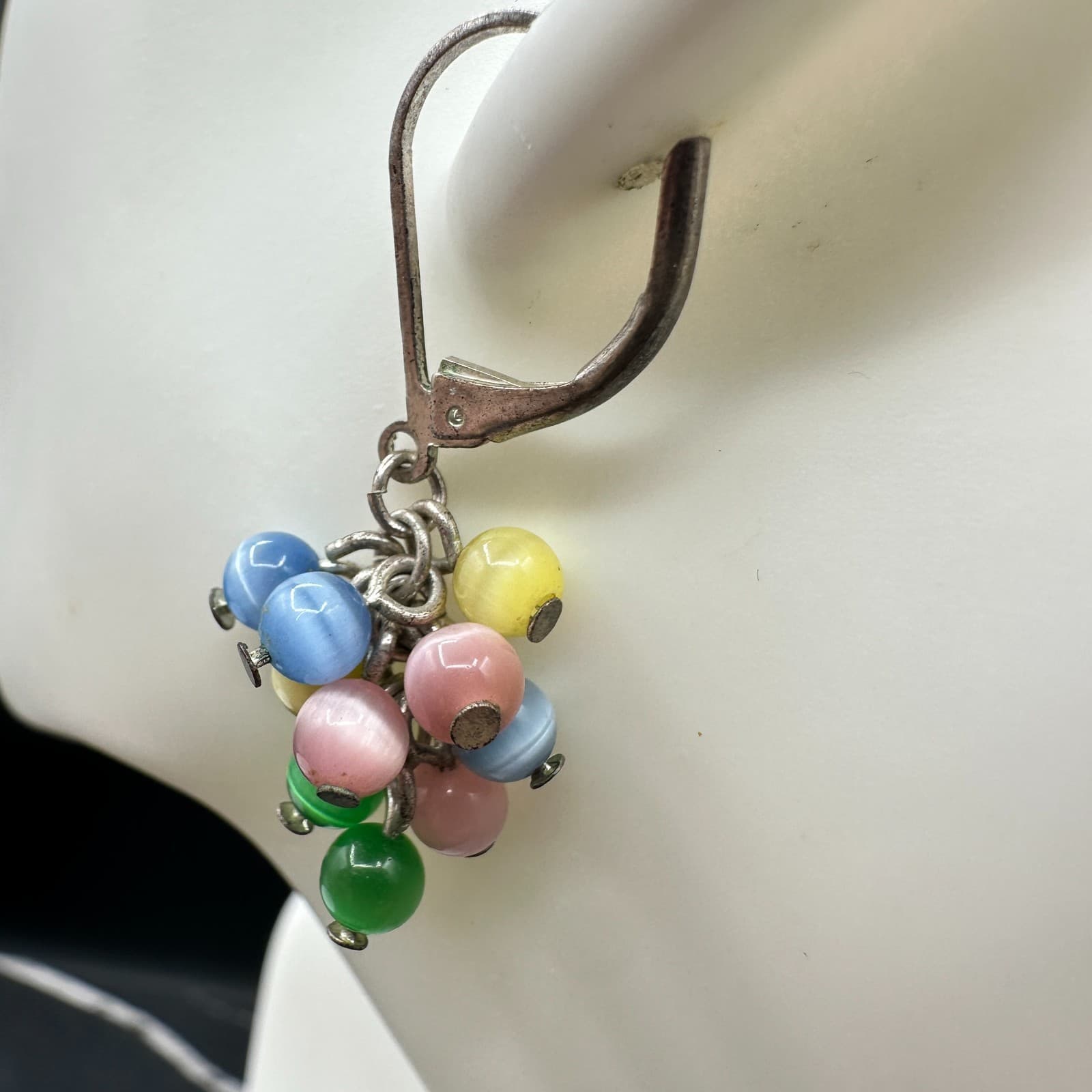 Vintage Women's Silver Tone Multicolor Glass Beaded Beauty Dangle/Drop Earrings - Thumbnail 5