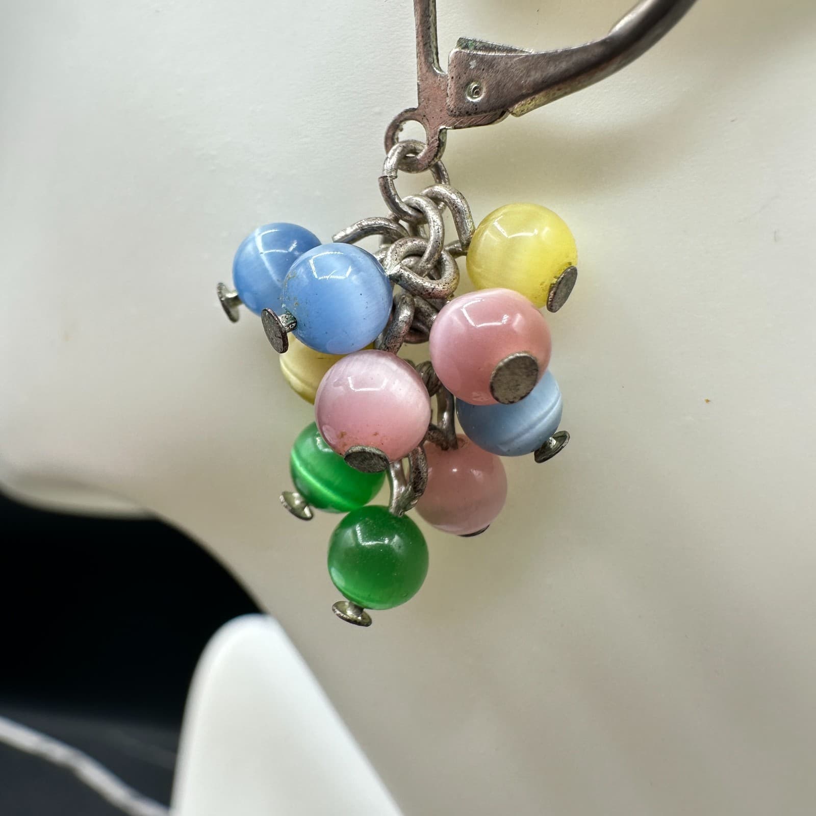 Vintage Women's Silver Tone Multicolor Glass Beaded Beauty Dangle/Drop Earrings - Thumbnail 6