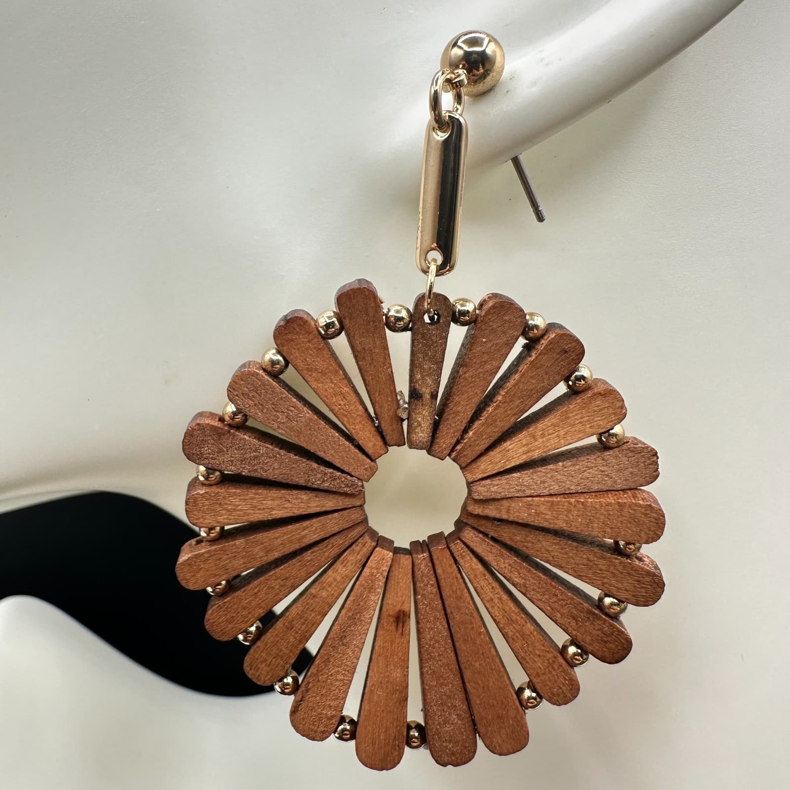 Vintage Handmade Women's Brown Wooden Windmill Dangle/Drop Earrings - Thumbnail 3