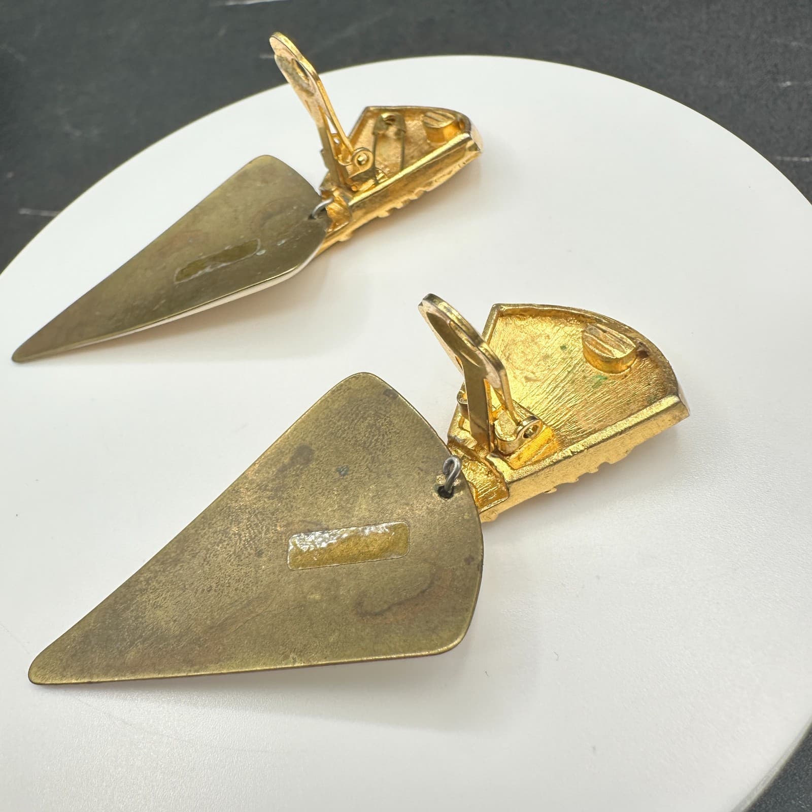 Vintage Women's Long Gold Tone Shoulder Duster Cream Enamel Dangle/Drop Earrings - Thumbnail 7