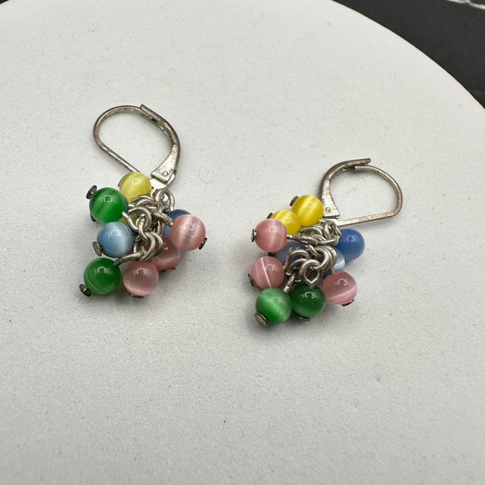 Vintage Women's Silver Tone Multicolor Glass Beaded Beauty Dangle/Drop Earrings - Thumbnail 8