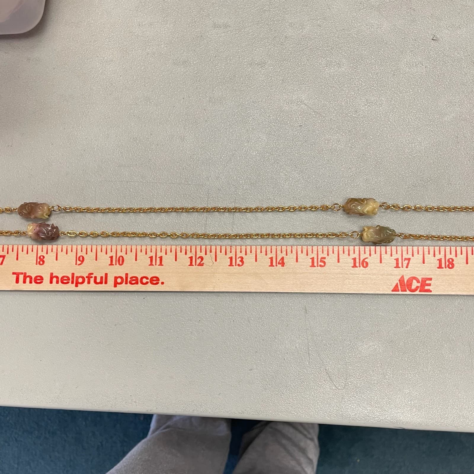 VTG Gold-Tone Hammered Victorian Carved Jadeite Double-Strand Station Necklace - Thumbnail 13