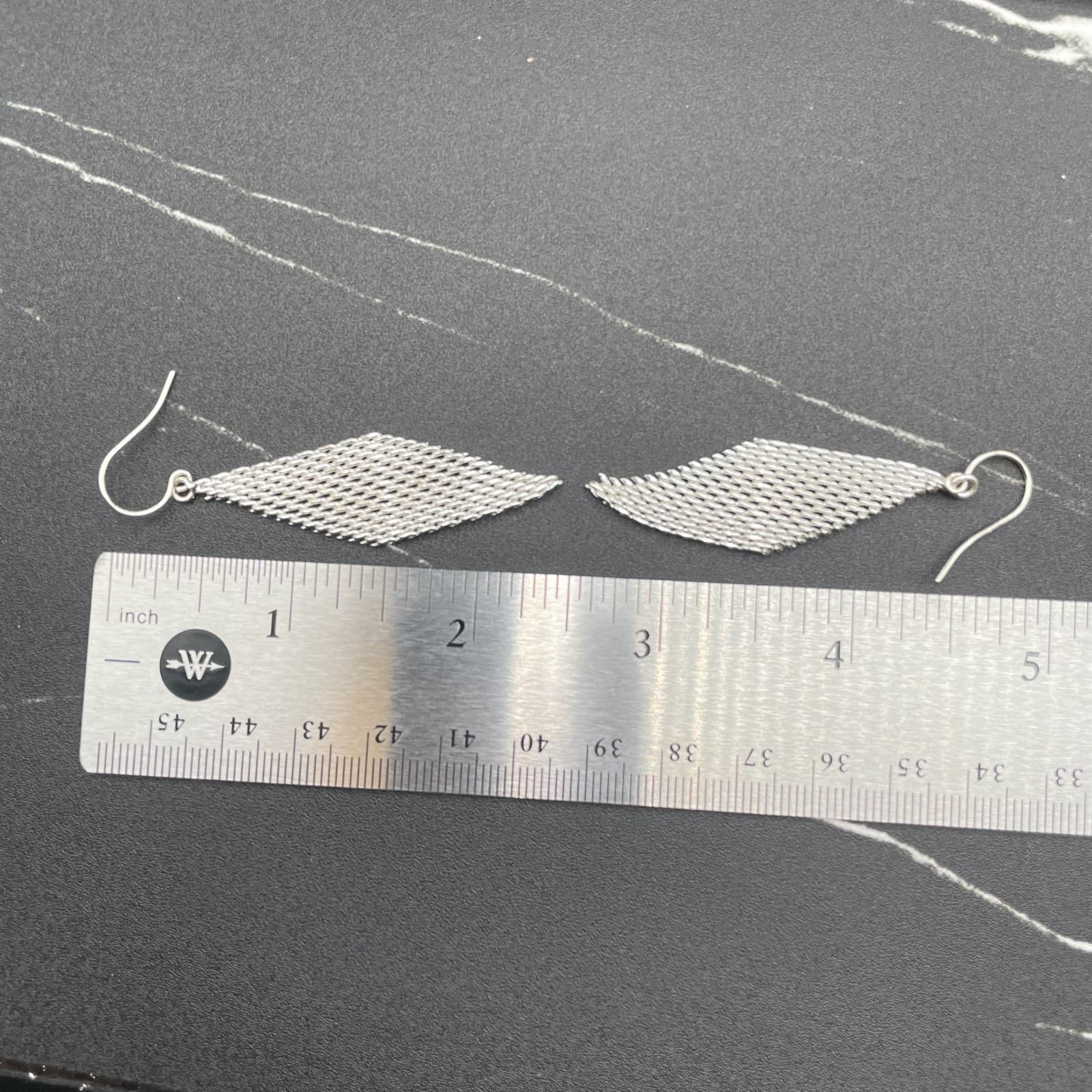 Silver Tone Mesh Diamond Dangle Earrings Retro Disco Style - Thumbnail 6