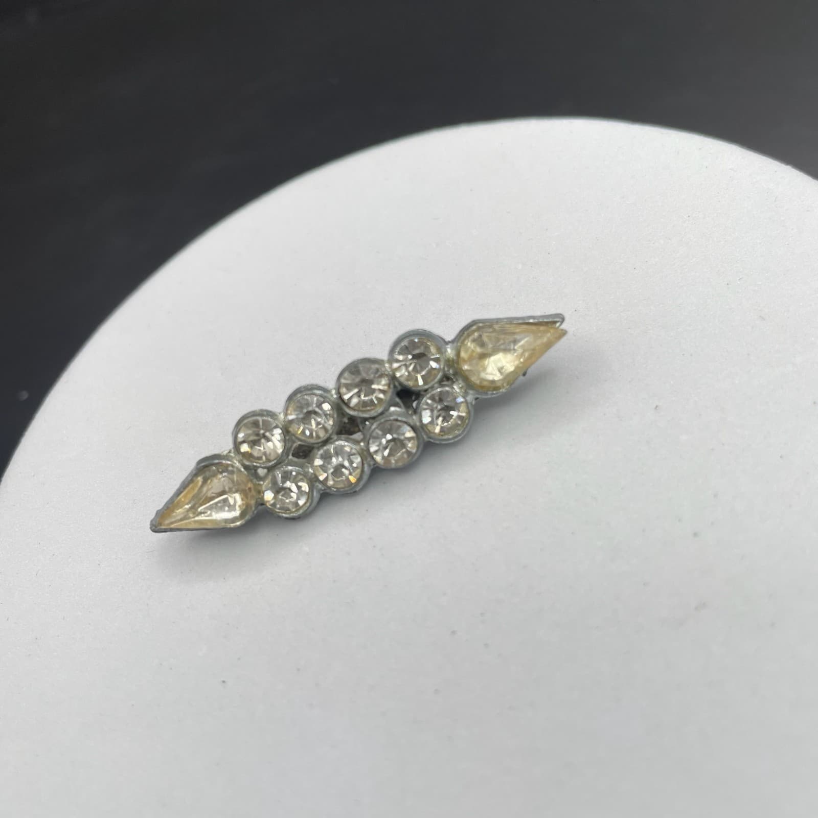 Vintage Rhinestone Bar Brooch w/ Clear Round & Teardrop Stones - Thumbnail 2