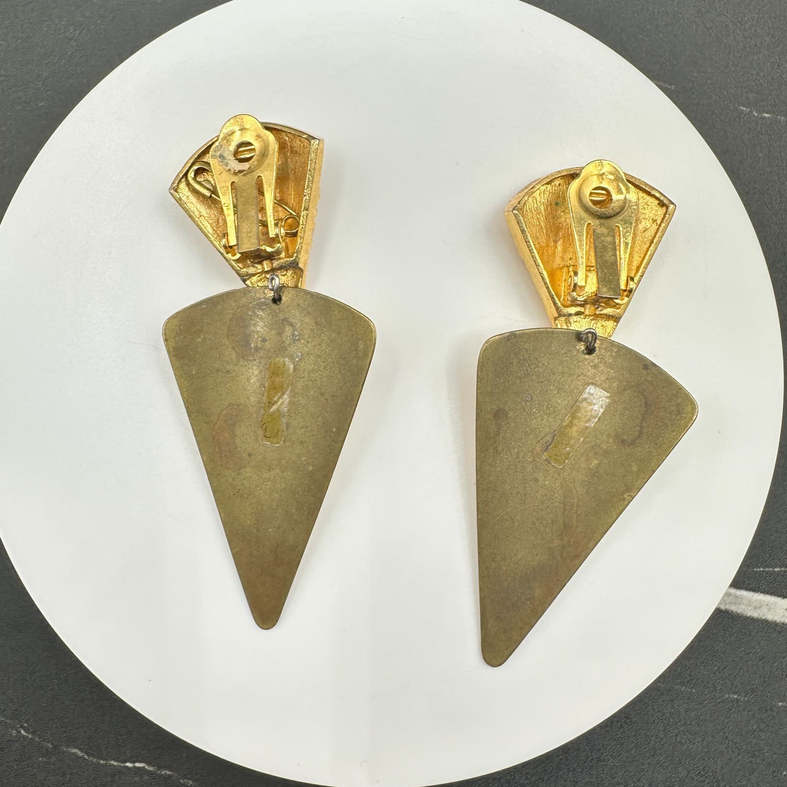 Vintage Women's Long Gold Tone Shoulder Duster Cream Enamel Dangle/Drop Earrings - Thumbnail 4