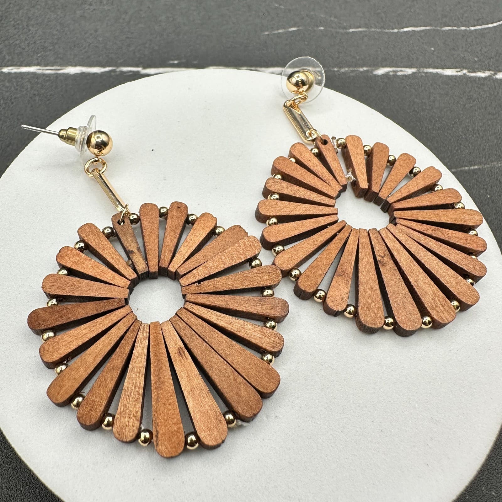 Vintage Handmade Women's Brown Wooden Windmill Dangle/Drop Earrings - Thumbnail 10