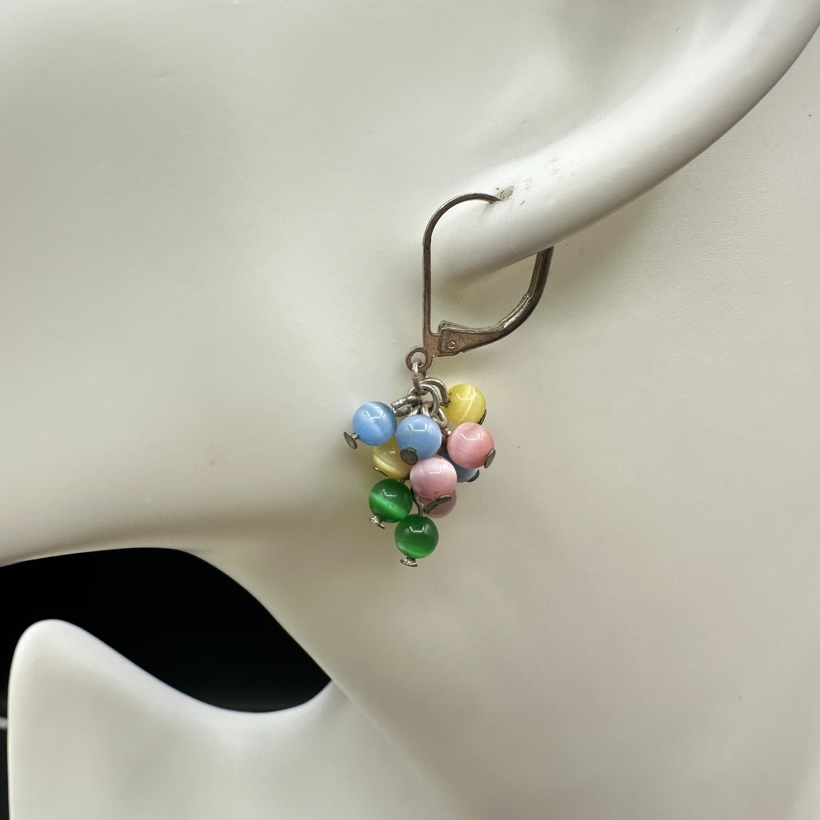 Vintage Women's Silver Tone Multicolor Glass Beaded Beauty Dangle/Drop Earrings - Thumbnail 3