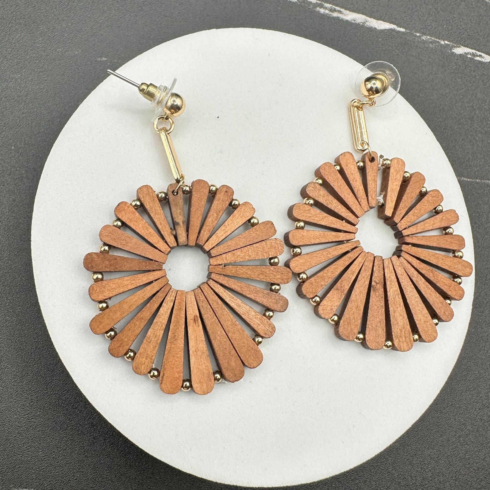 Vintage Handmade Women's Brown Wooden Windmill Dangle/Drop Earrings - Thumbnail 9